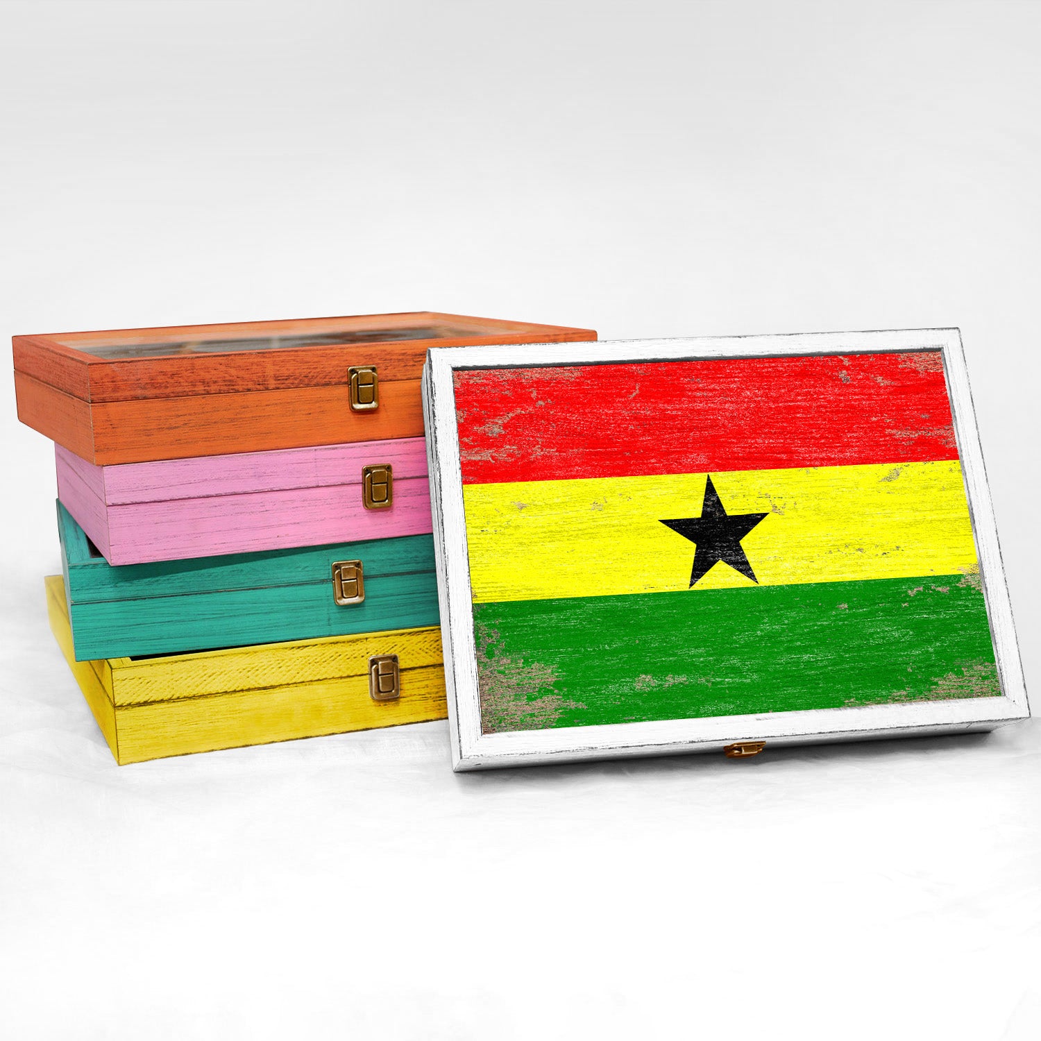 Ghana Wood Flag Frame Keepsake Box