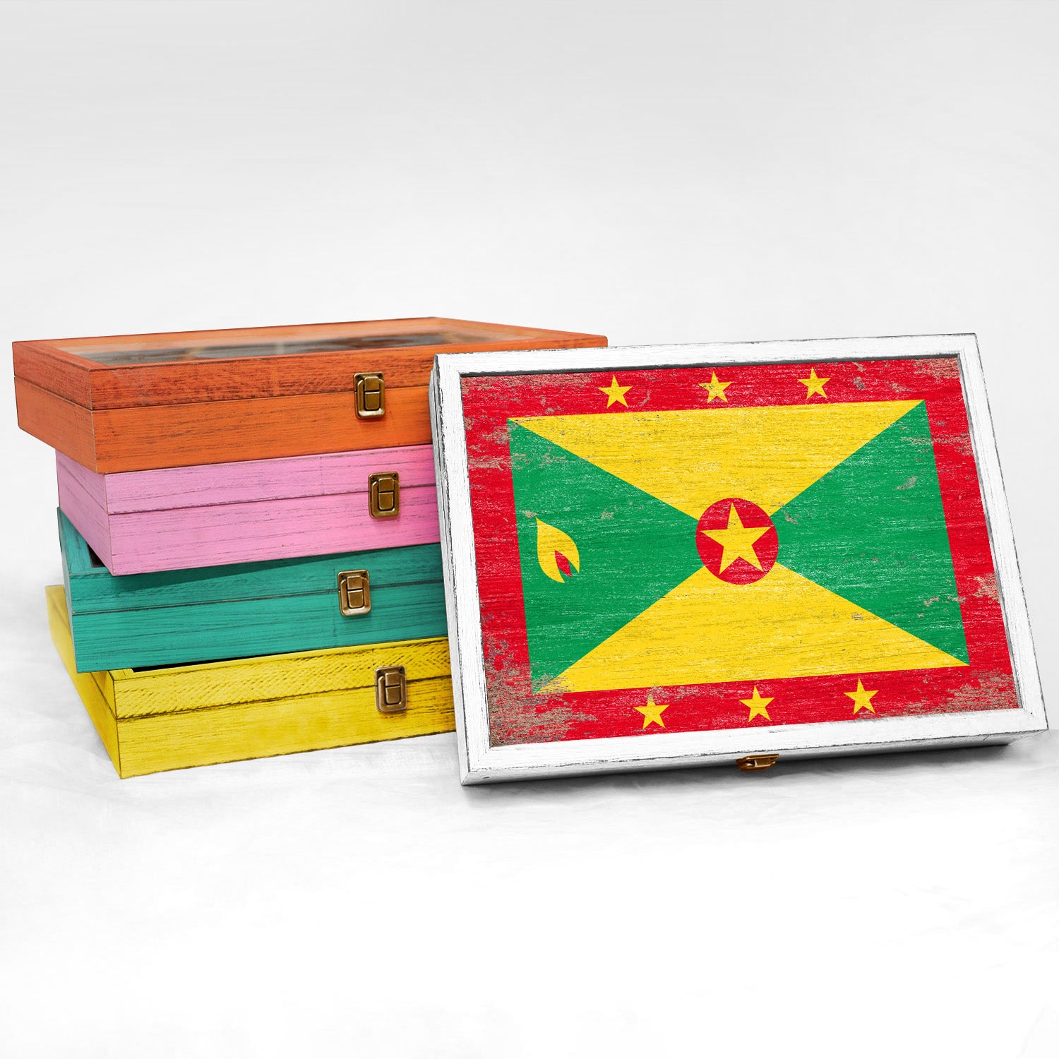 Grenada Wood Flag Frame Keepsake Box