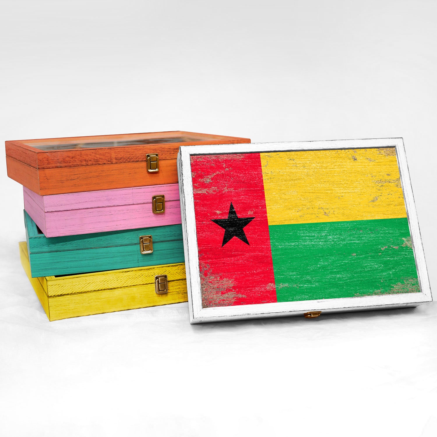 Guinea-Bissau Wood Flag Frame Keepsake Box