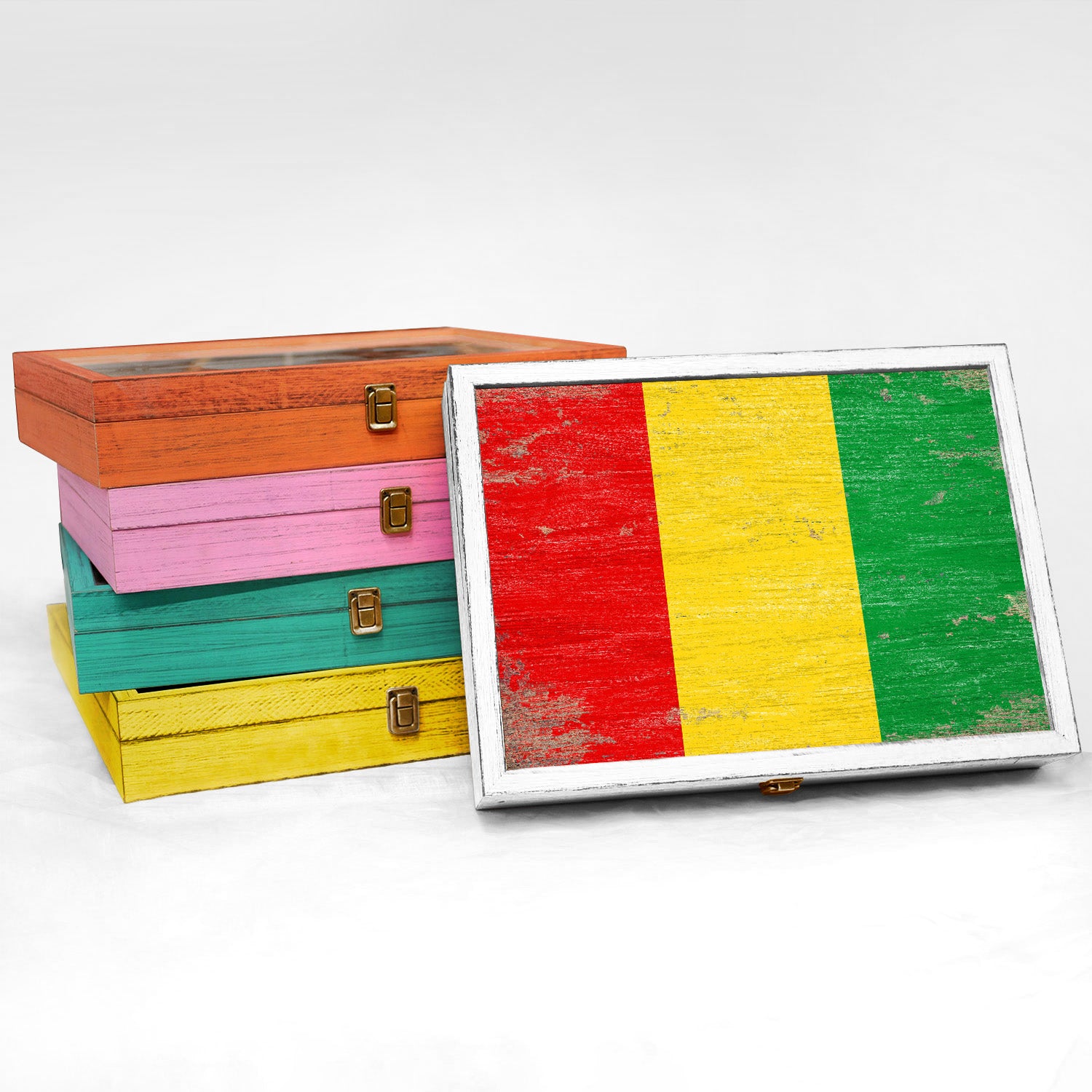 Guinea Wood Flag Keepsake Box