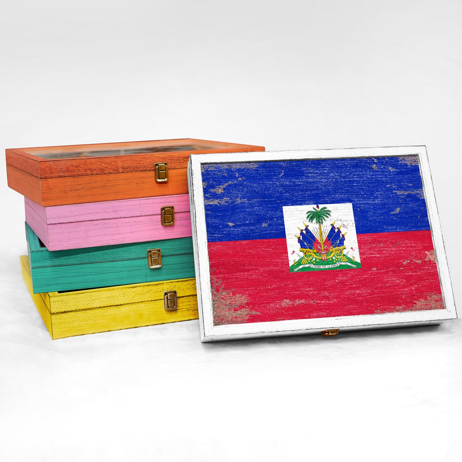 Haiti Wood Flag Frame Keepsake Box