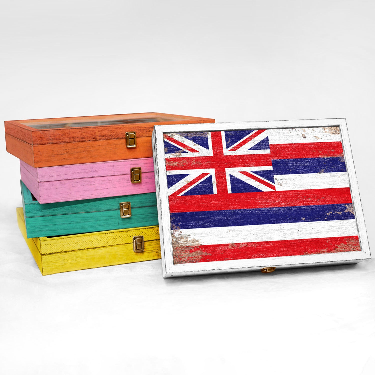 Hawaii State Wood Flag Frame Keepsake Box