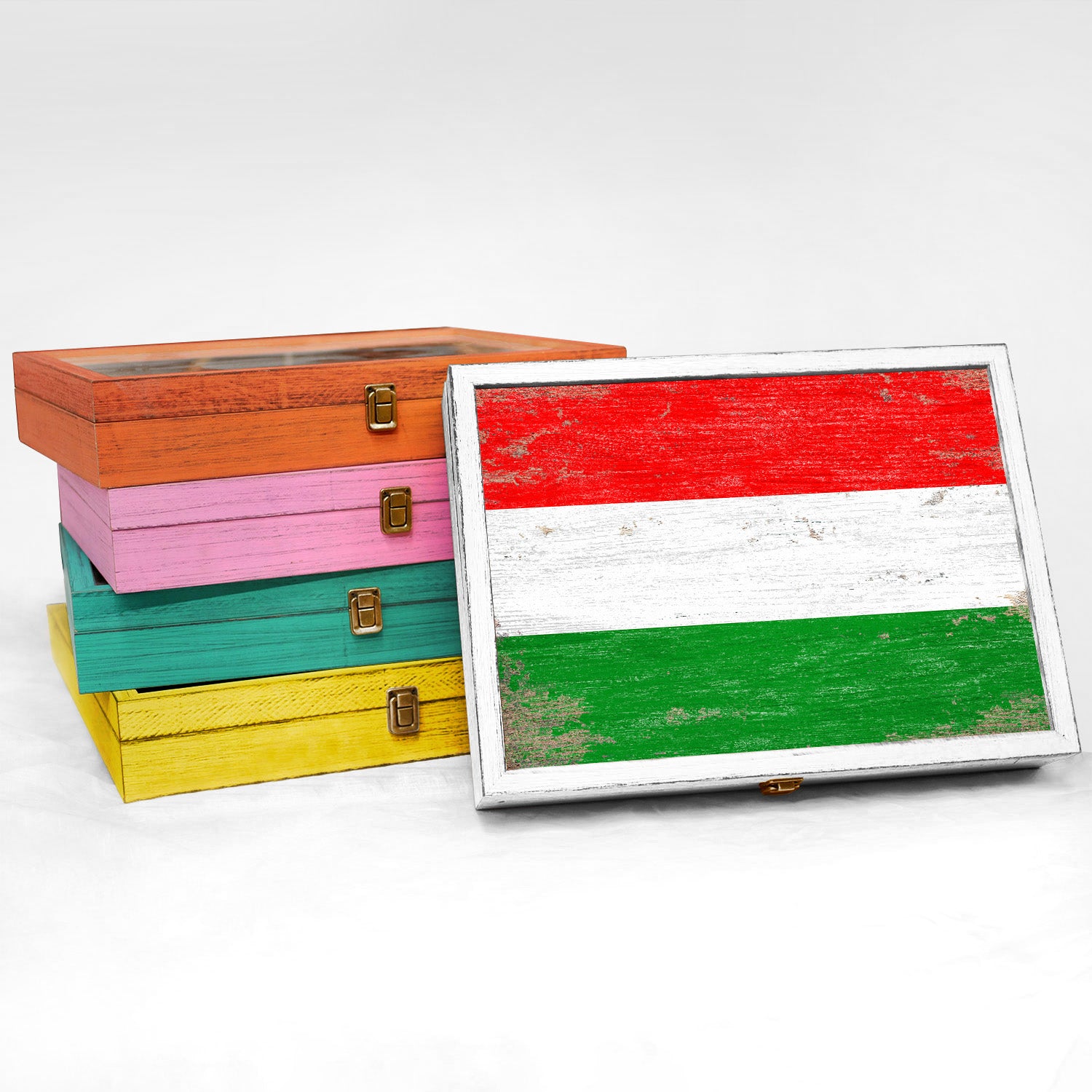 Hungary Wood Flag Frame Keepsake Box