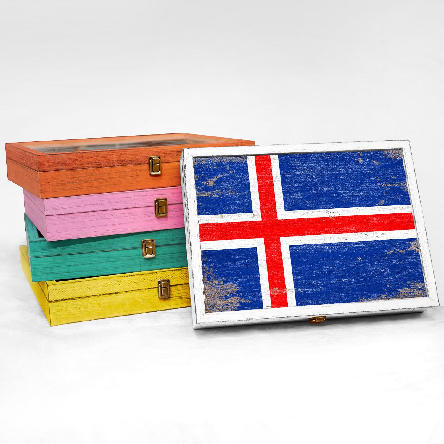 Iceland Wood Flag Frame Keepsake Box