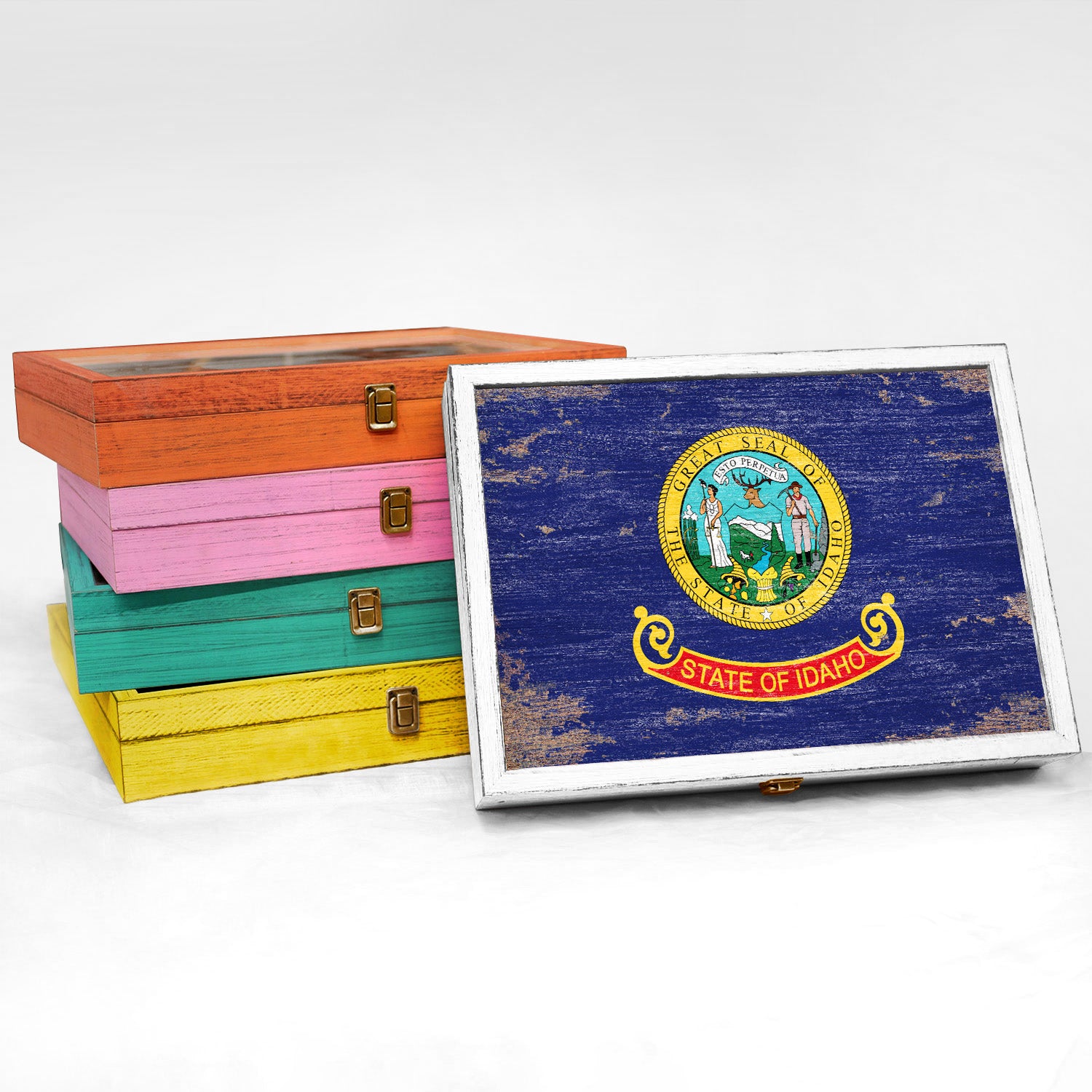 Idaho State Wood Flag Frame Keepsake Box