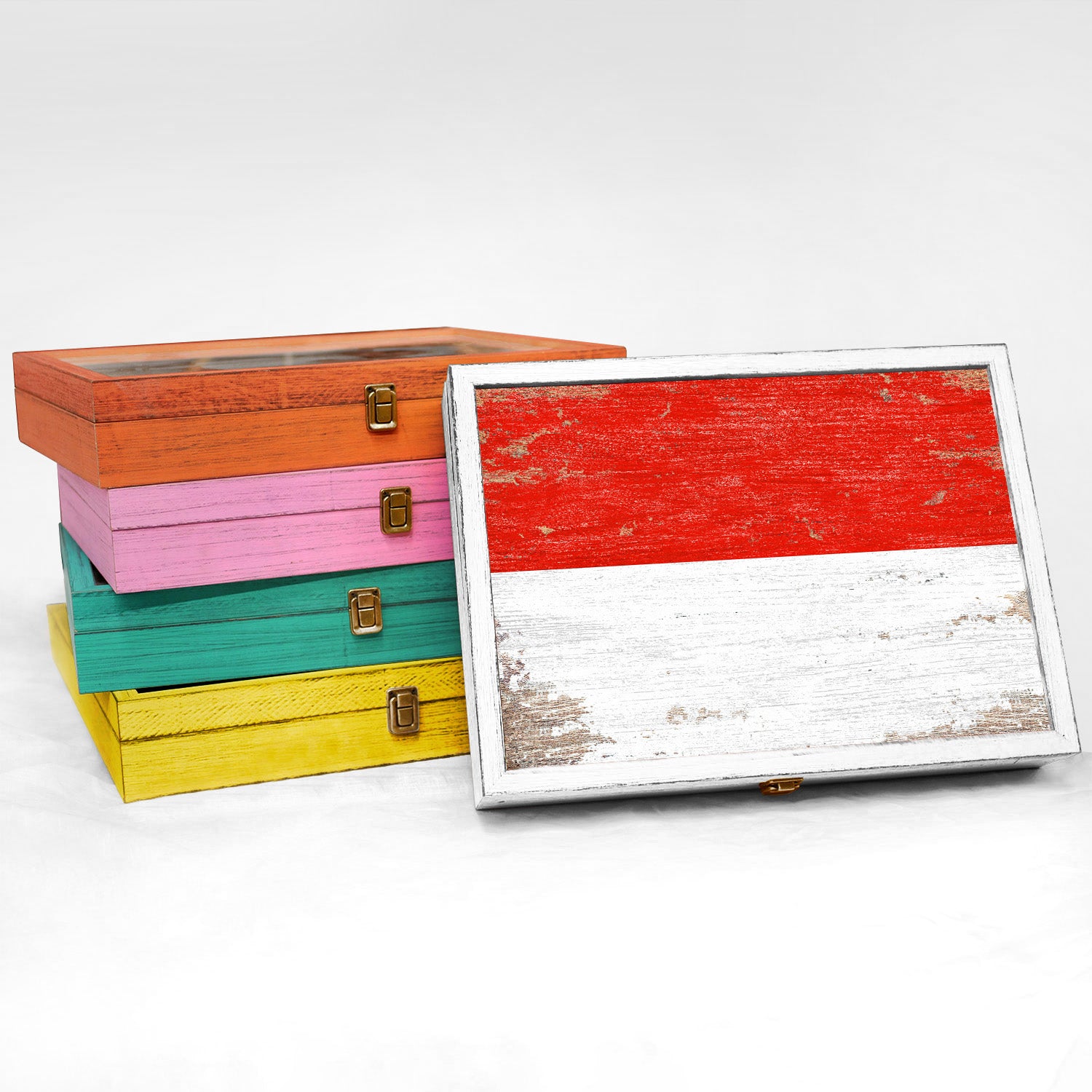 Indonesia Wood Flag Frame Keepsake Box