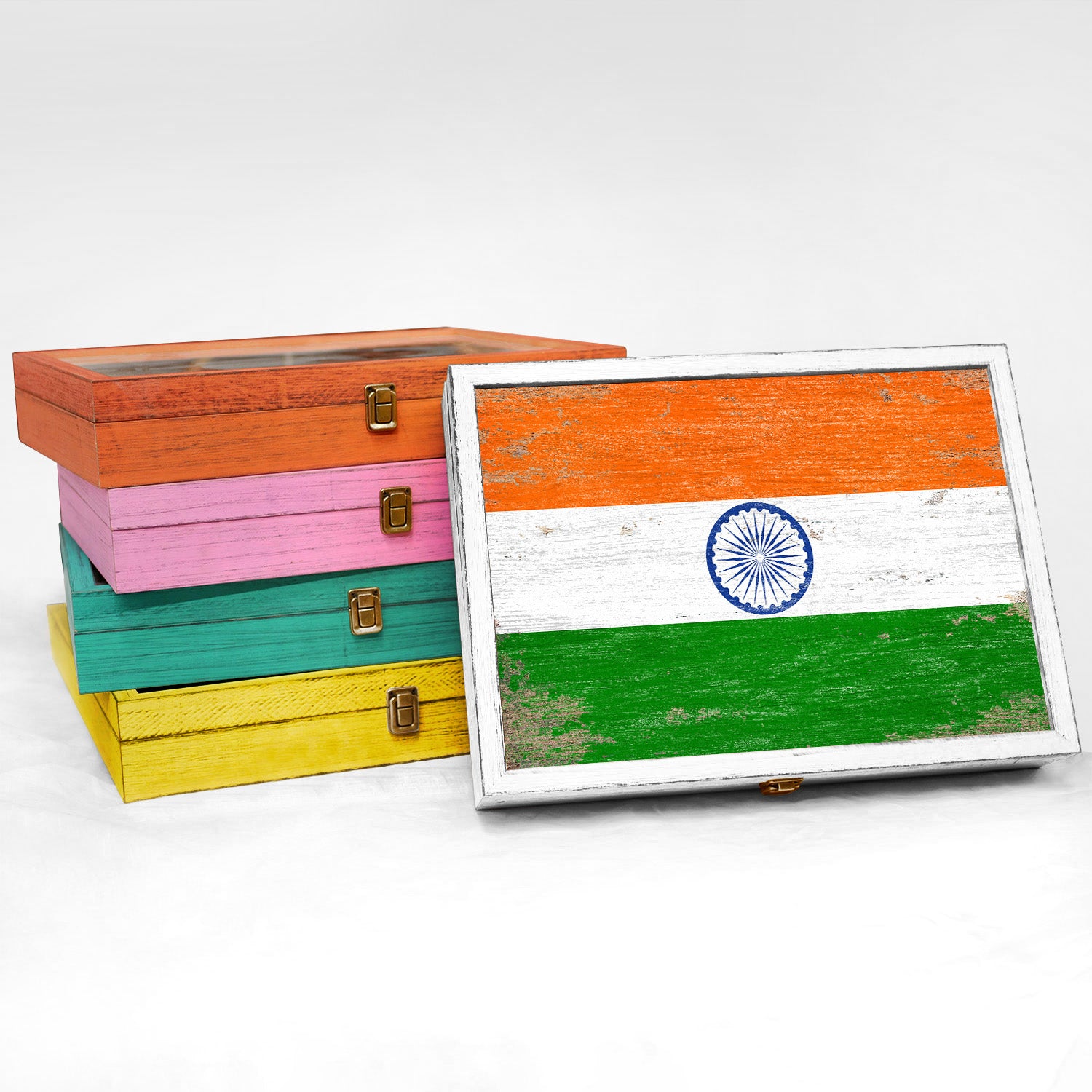 India Wood Flag Frame Keepsake Box