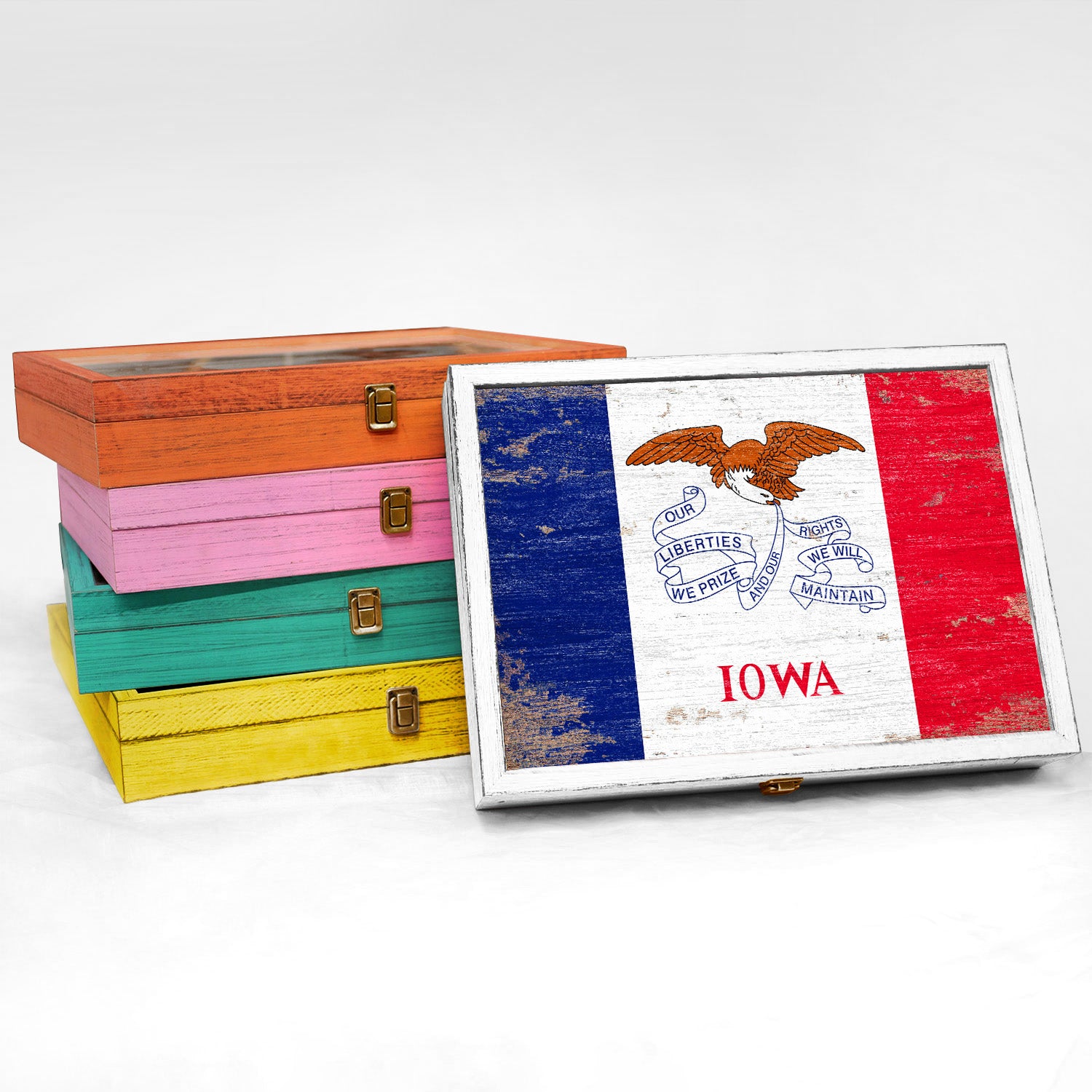 Iowa State Wood Flag Frame Keepsake Box