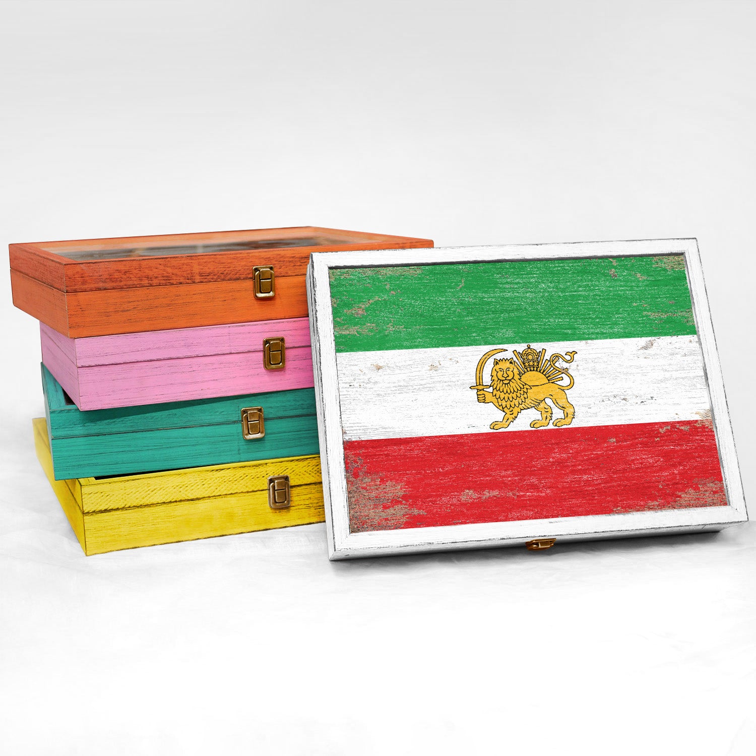 Iran Old Wood Flag Frame Keepsake Box