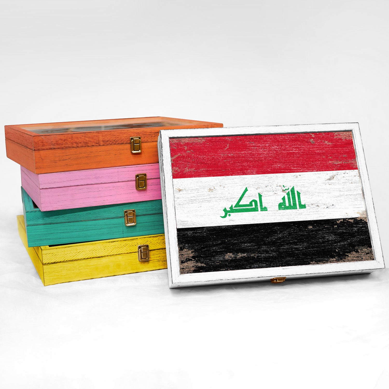 Iraq Wood Flag Frame Keepsake Box