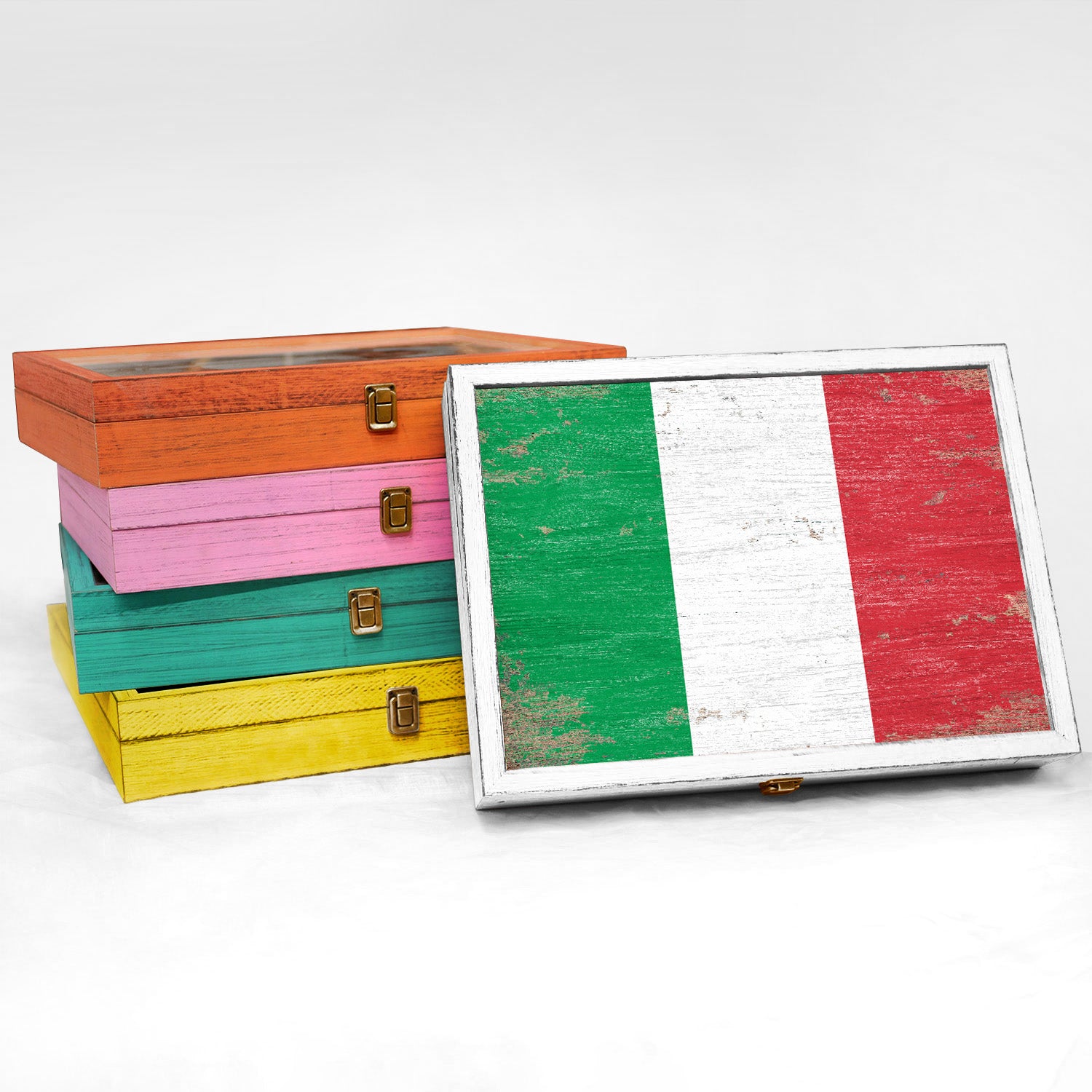 Italy Wood Flag Frame Keepsake Box