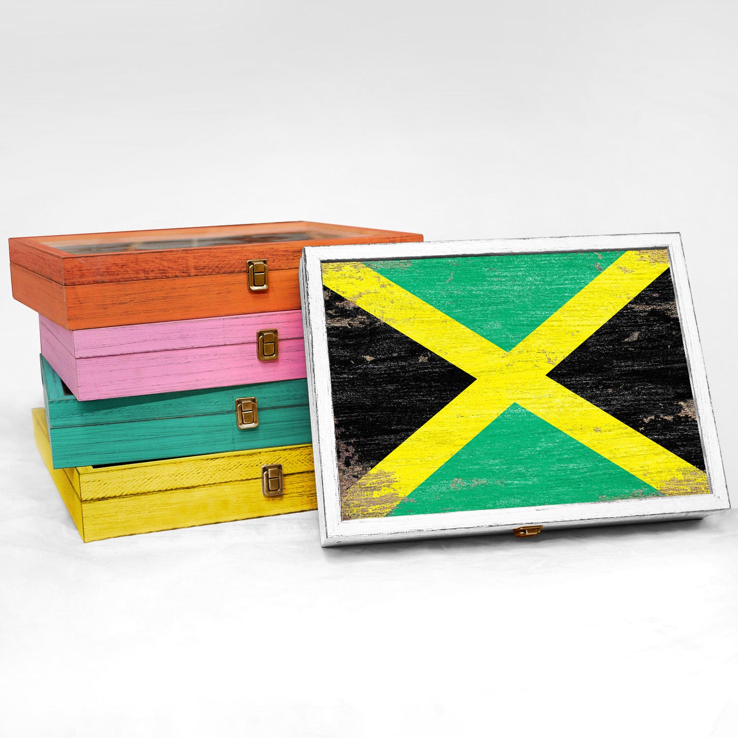 Jamaica Wood Flag Frame Keepsake Box