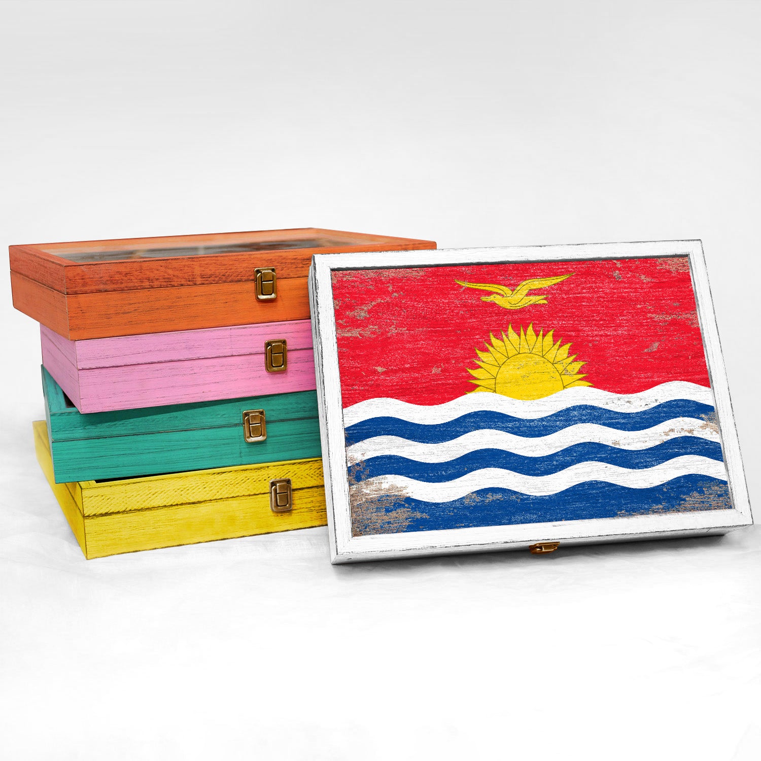 Kiribati Wood Flag Frame Keepsake Box