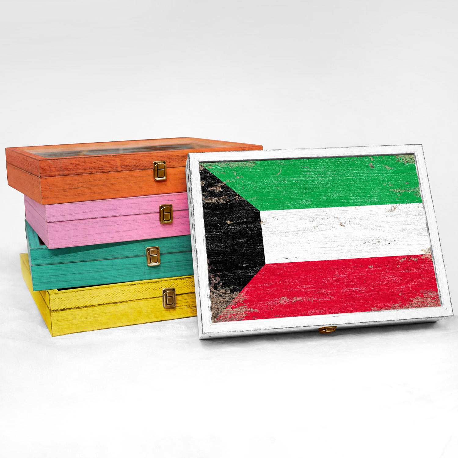 Kuwait Wood Flag Frame Keepsake Box