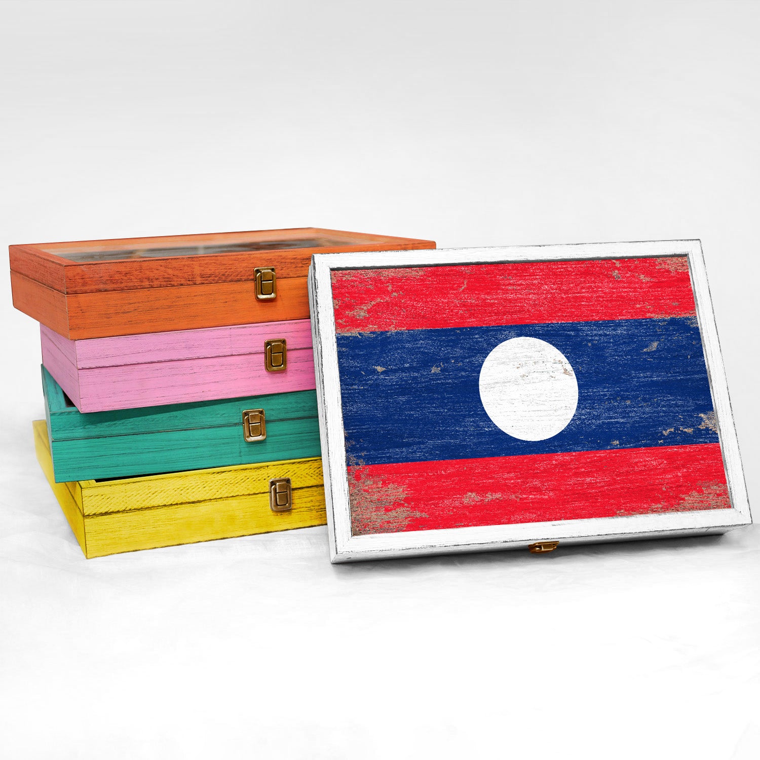 Laos Wood Flag Frame Keepsake Box