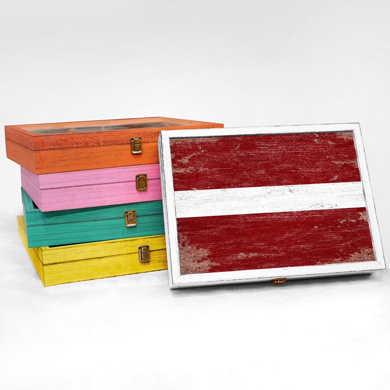 Latvia Wood Flag Frame Keepsake Box