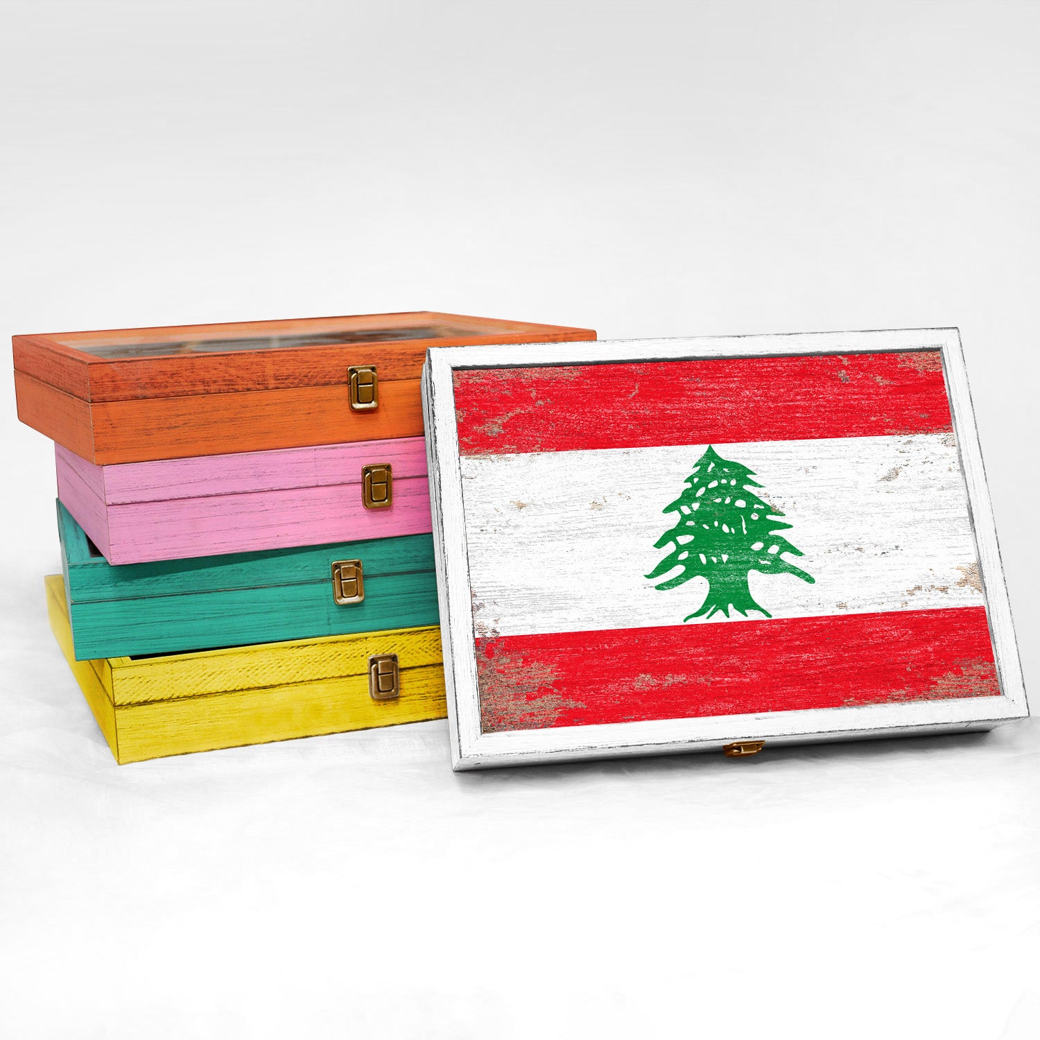 Lebanon Wood Flag Frame Keepsake Box