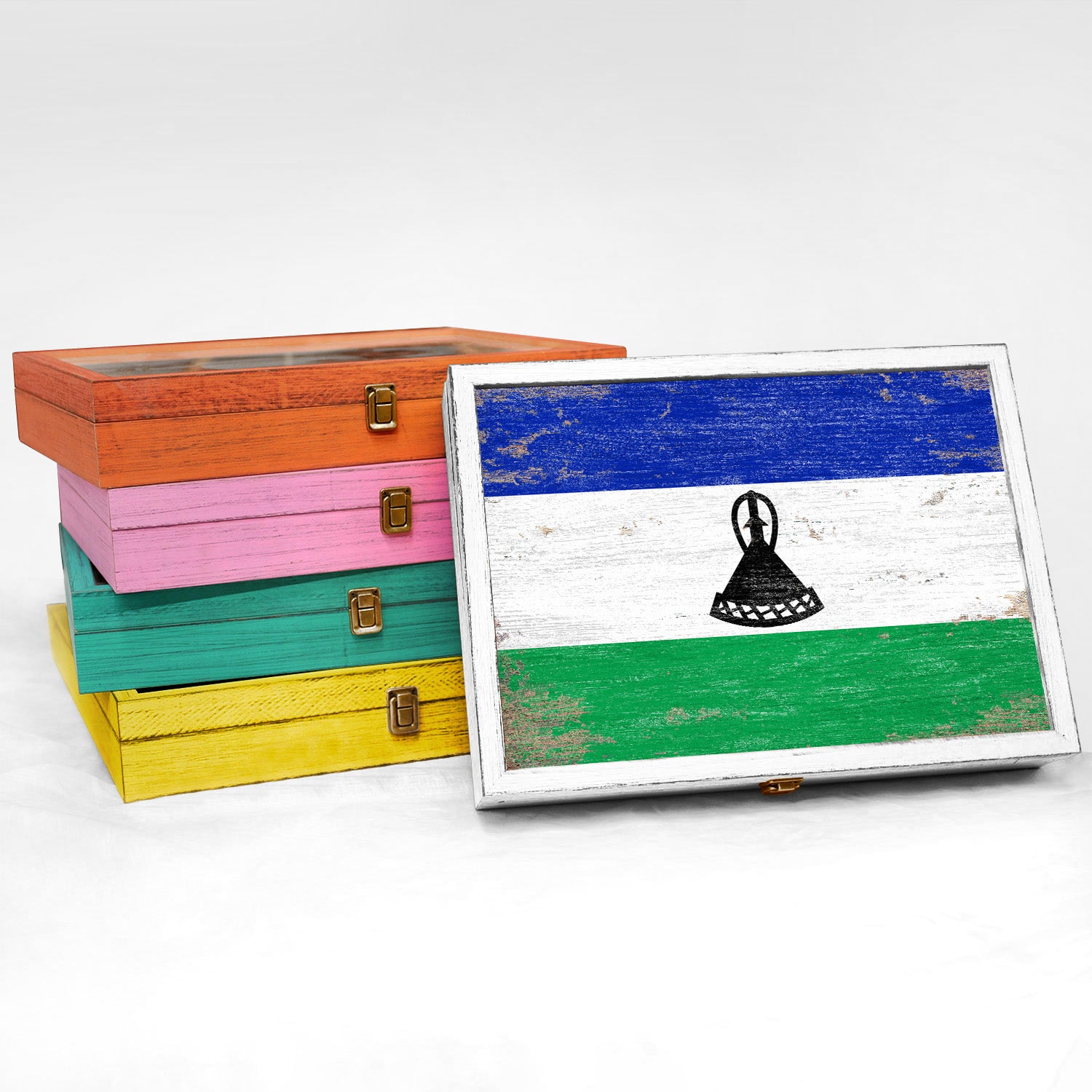 Lesotho Wood Flag Frame Keepsake Box