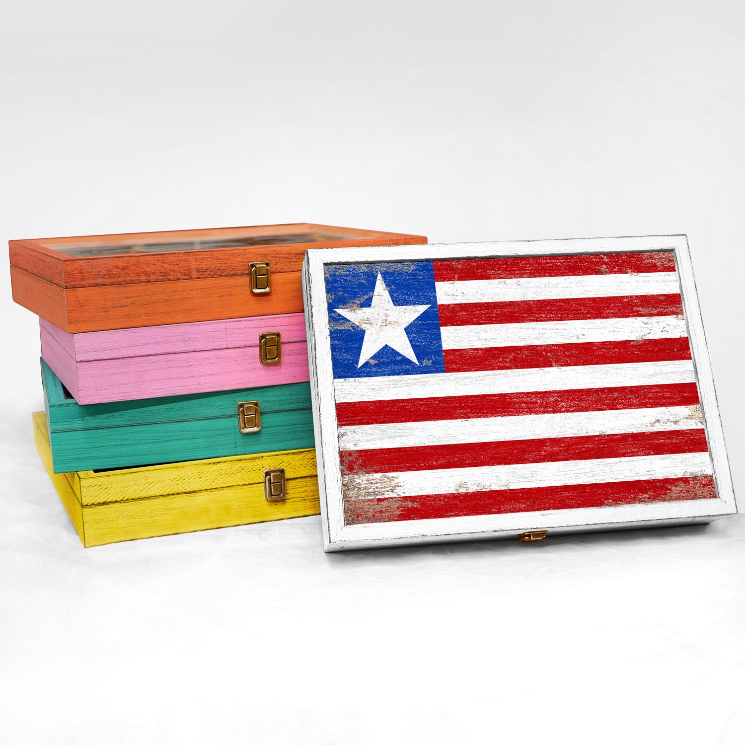 Liberia Wood Flag Frame Keepsake Box