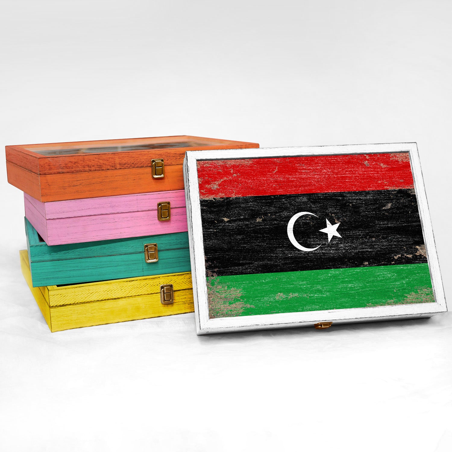 Libya Wood Flag Frame Keepsake Box