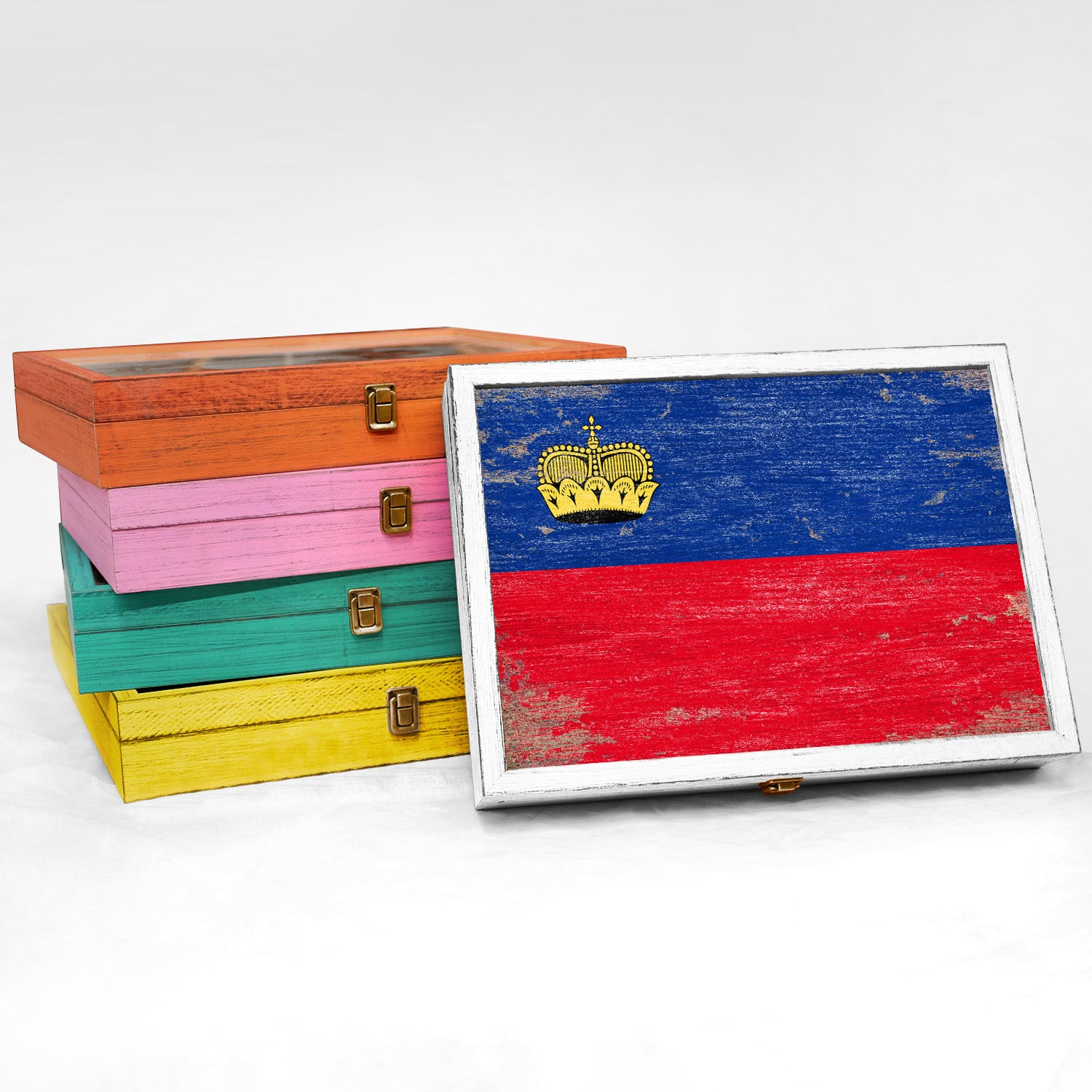 Liechtenstein Wood Flag Frame Keepsake Box