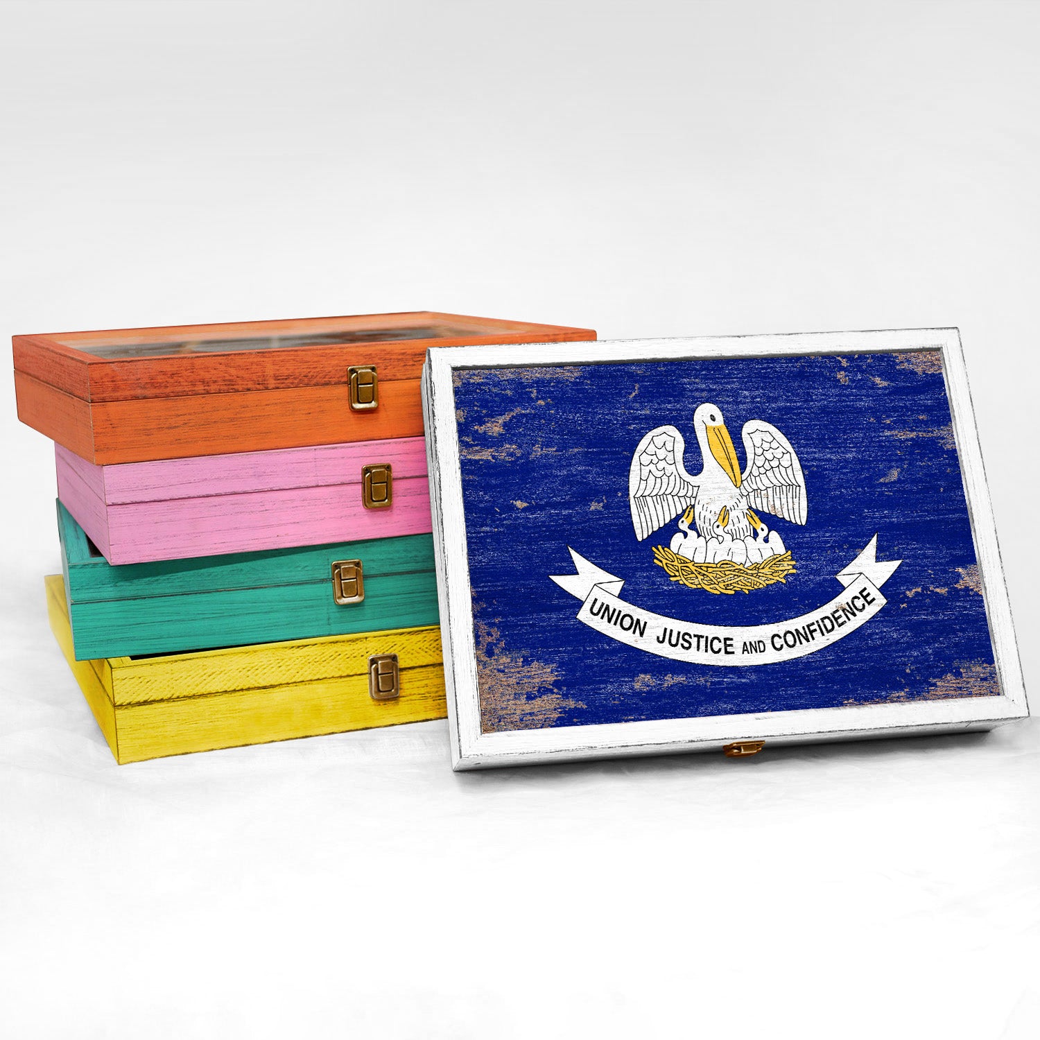 Louisiana State Wood Flag Frame Keepsake Box