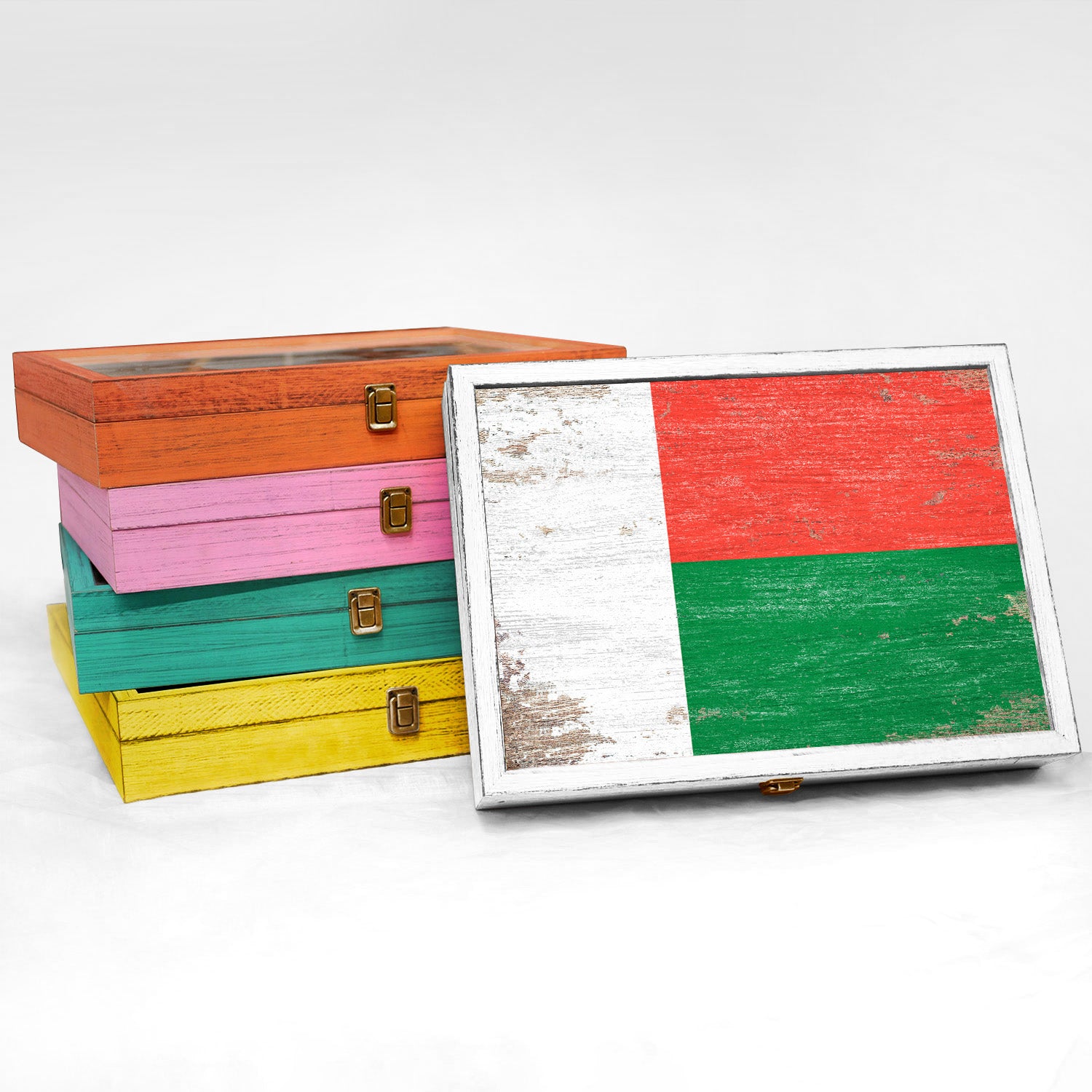 Madagascar Wood Flag Keepsake Box