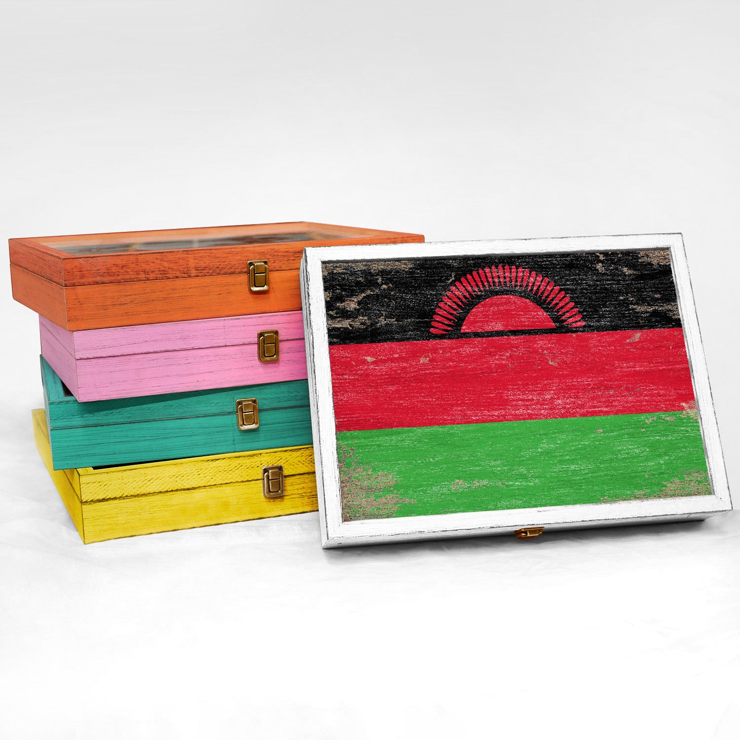 Malawi Wood Flag Frame Keepsake Box