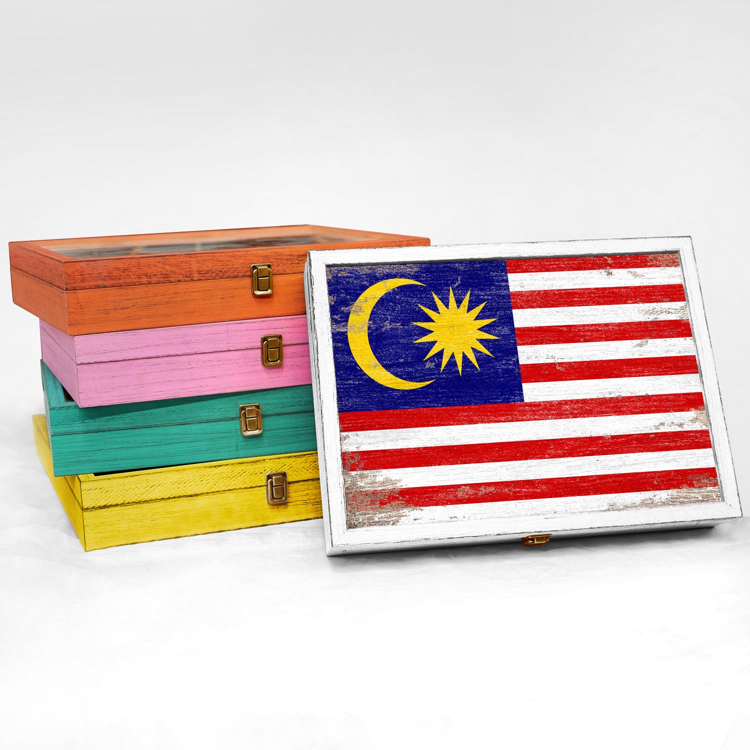 Malaysia Wood Flag Frame Keepsake Box