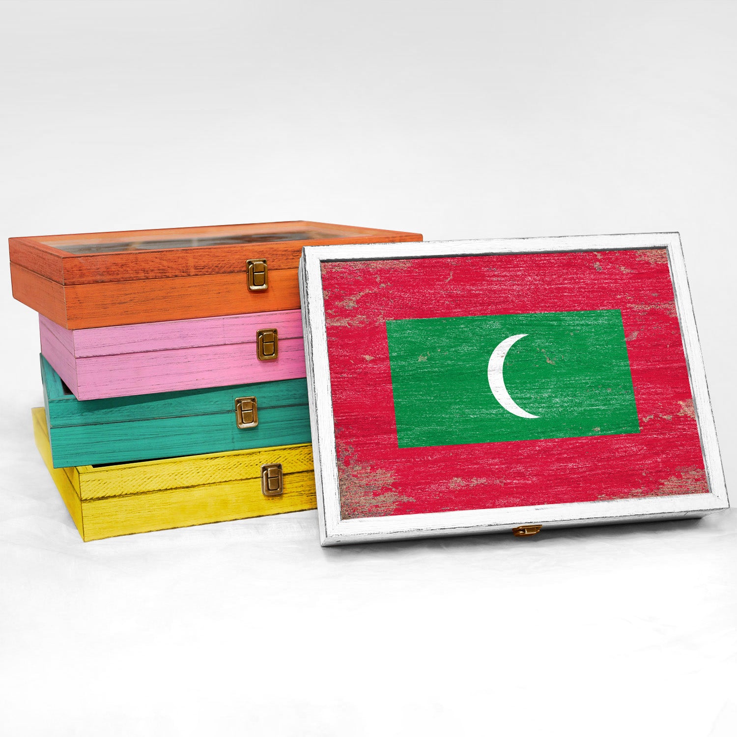 Maldives Wood Flag Frame Keepsake Box