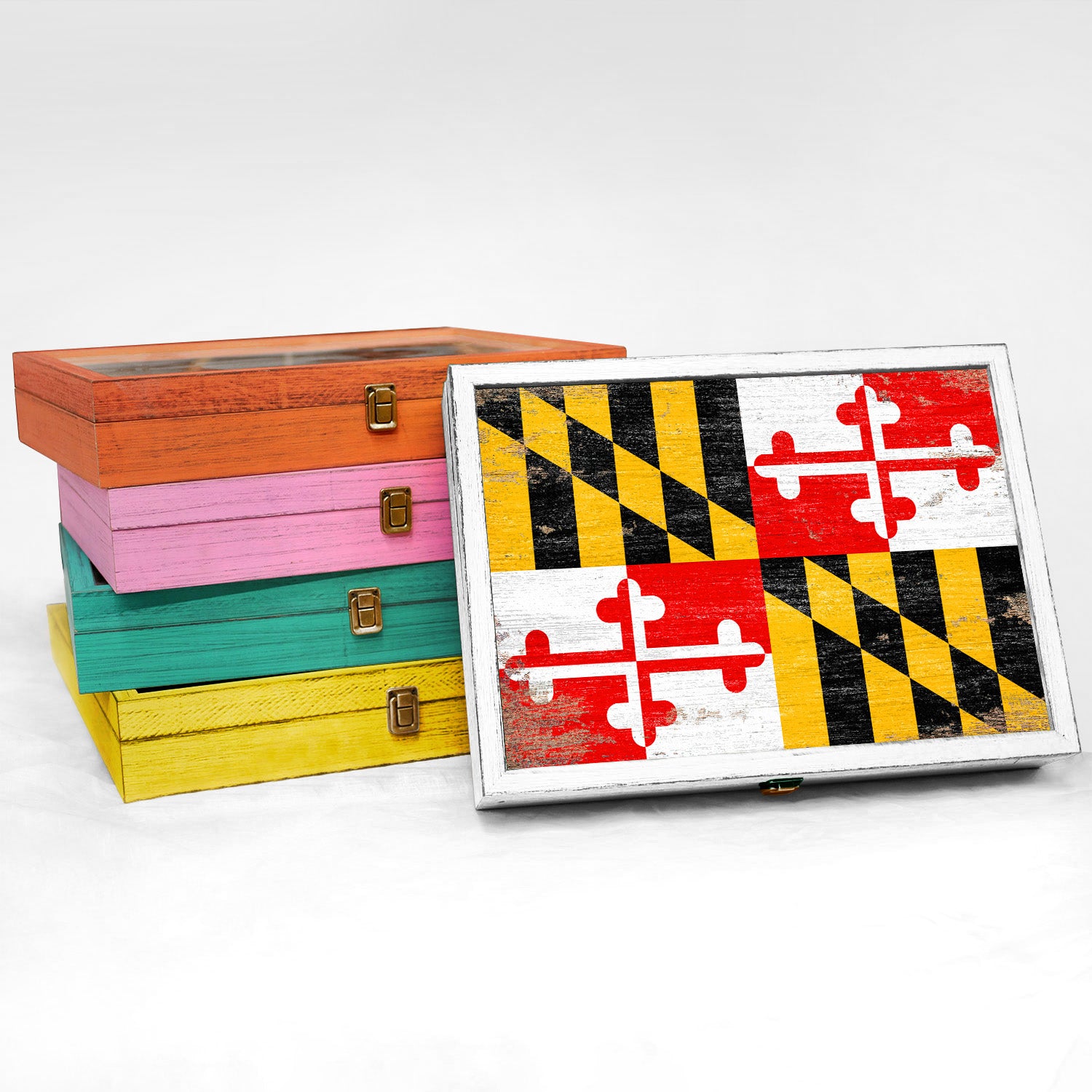 Maryland State Wood Flag Frame Keepsake Box