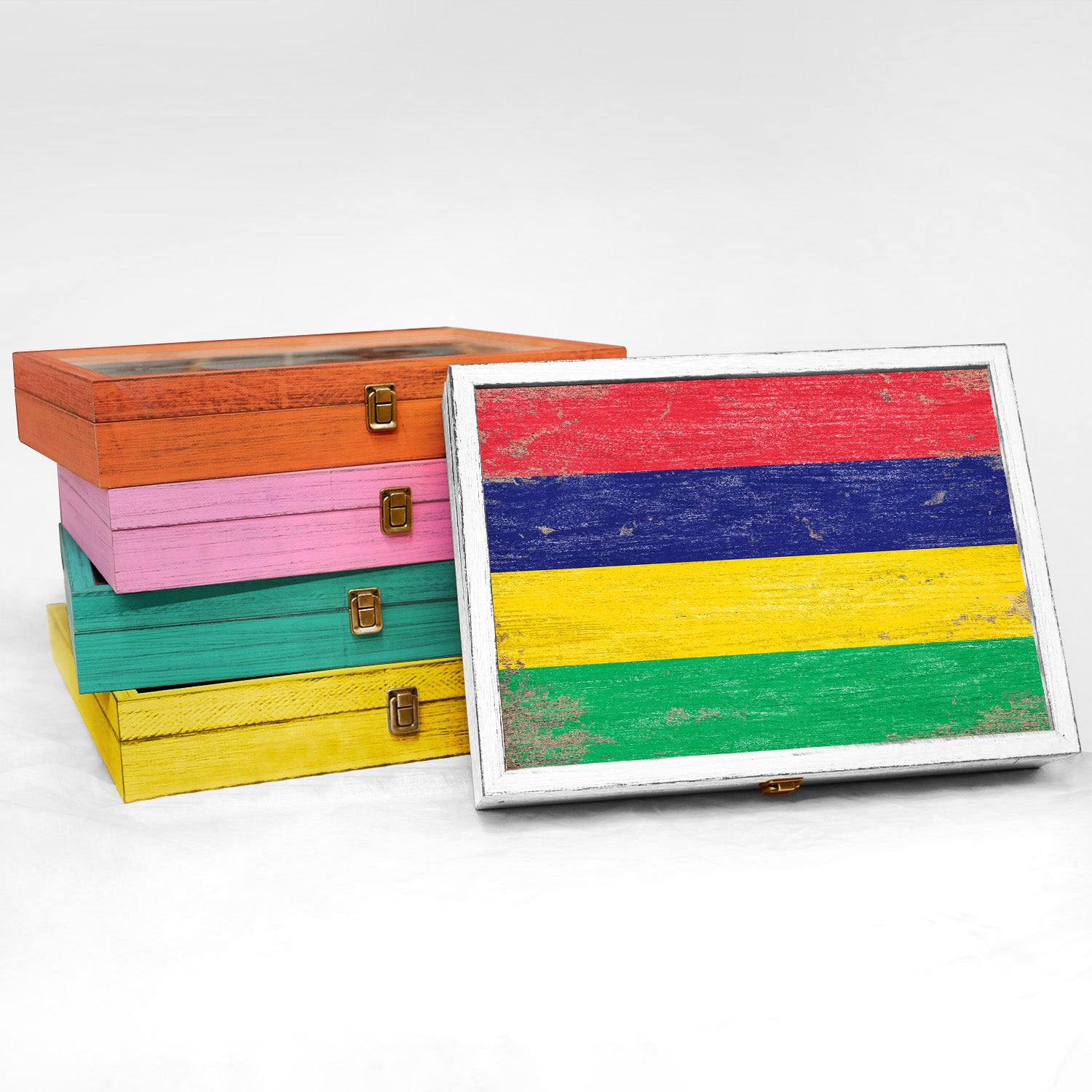 Mauritius Wood Flag Frame Keepsake Box