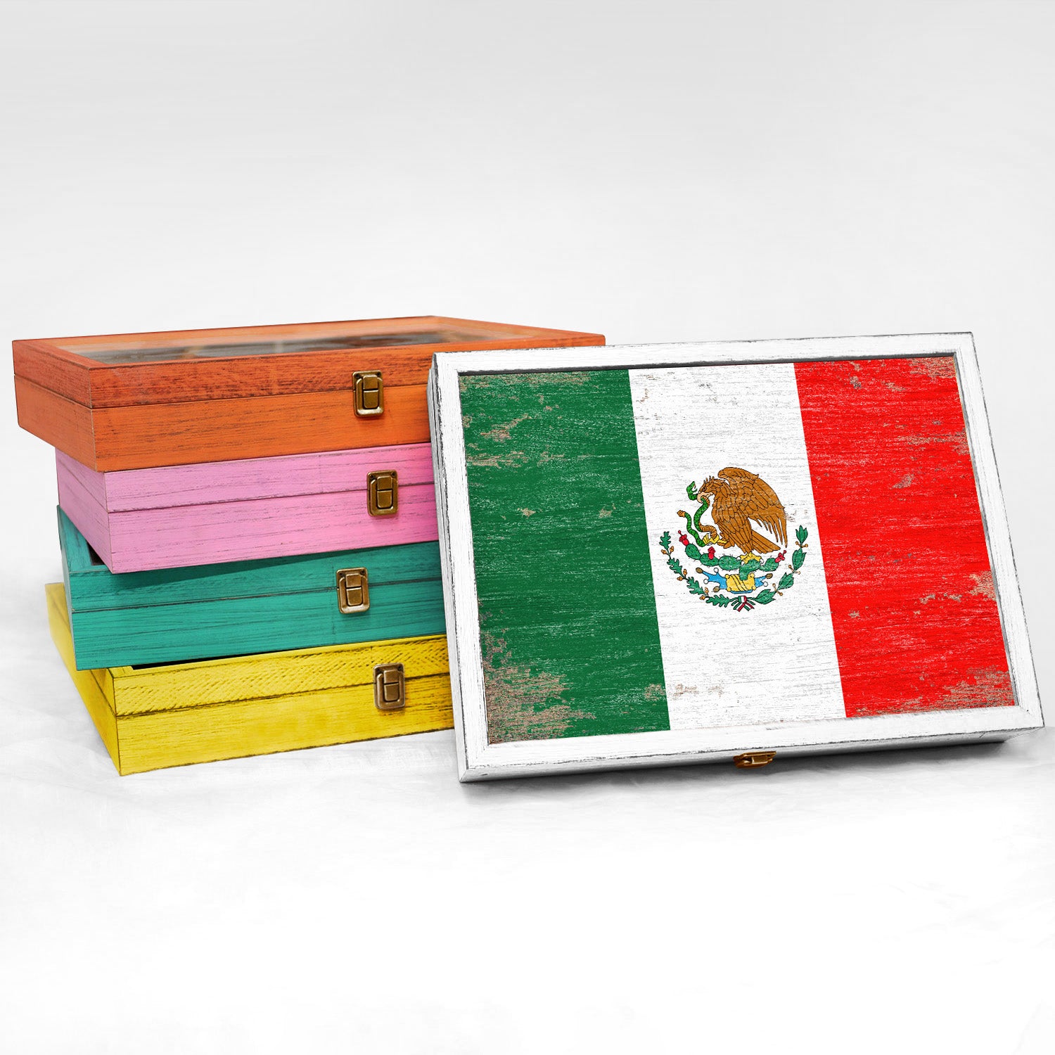 Mexico Wood Flag Frame Keepsake Box