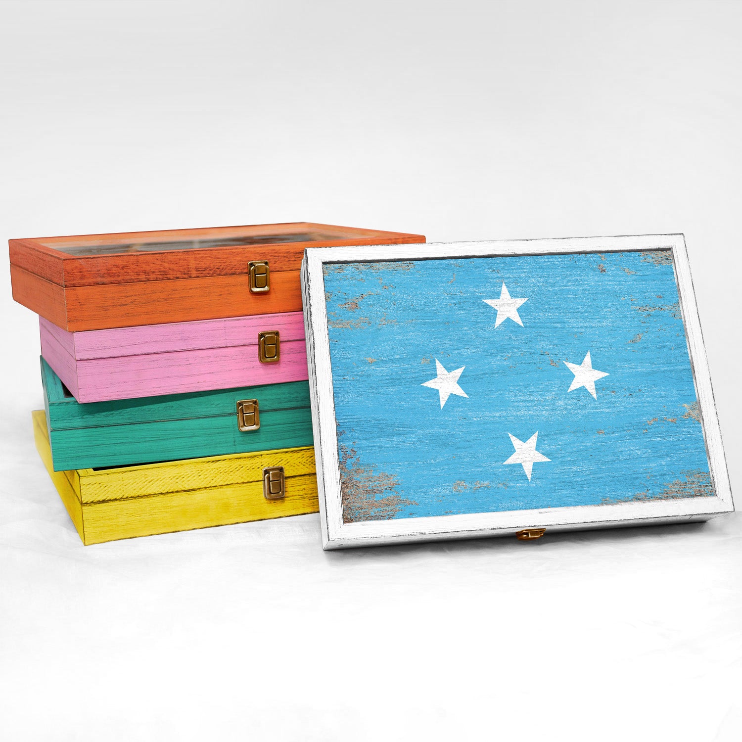 Micronesia Wood Flag Frame Keepsake Box