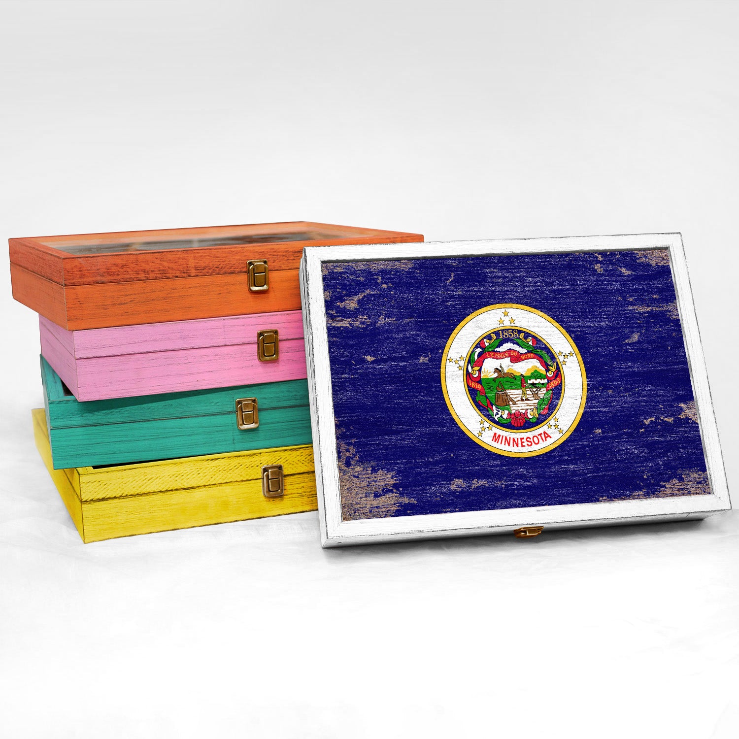 Minnesota State Wood Flag Frame Keepsake Box