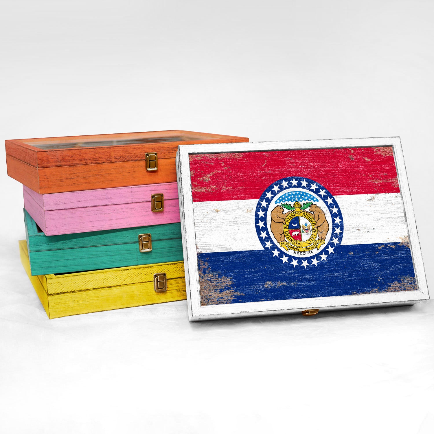 Missouri State Wood Flag Frame Keepsake Box