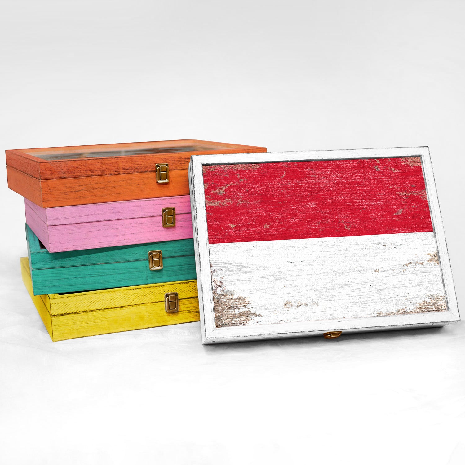 Monaco Wood Flag Frame Keepsake Box