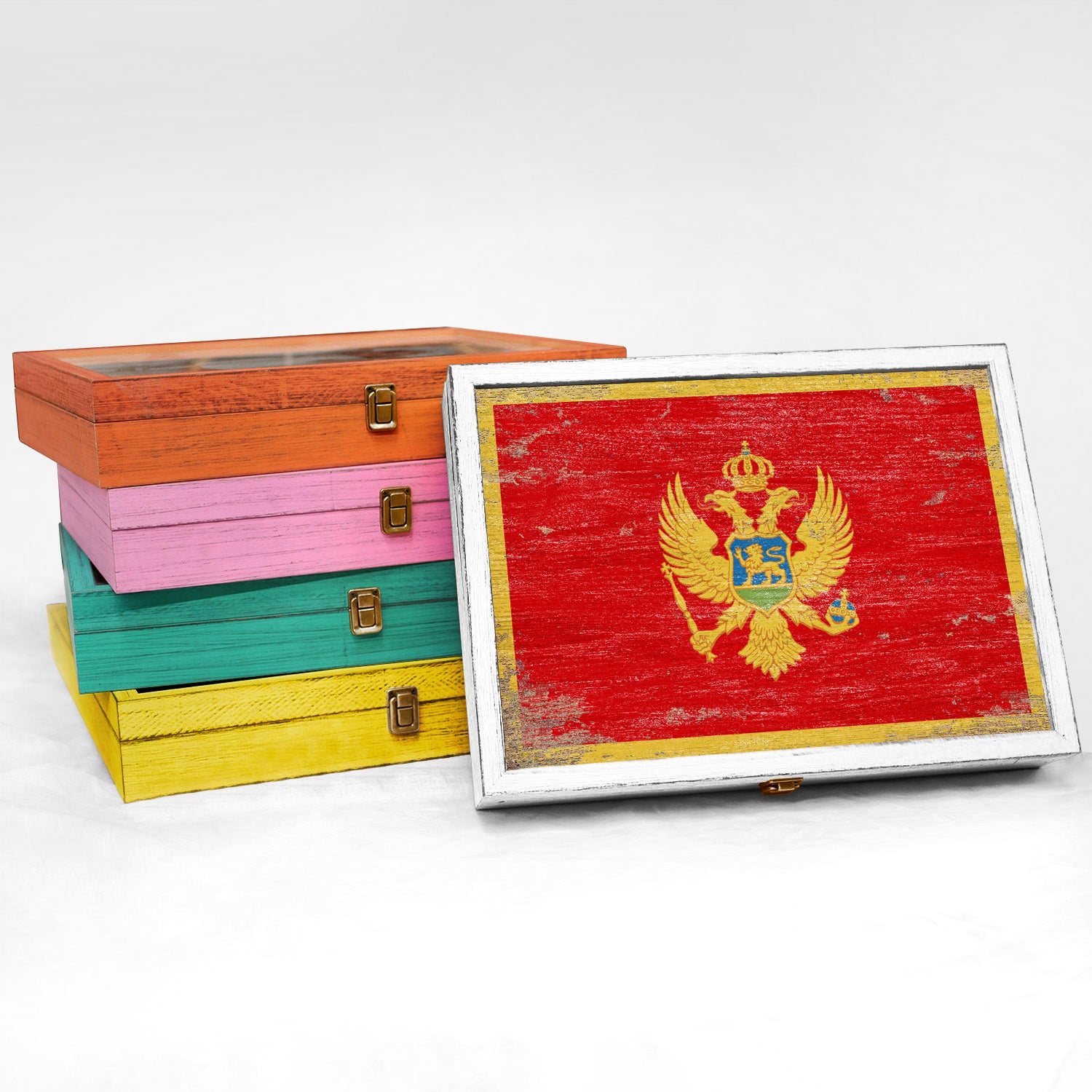 Montenegro Wood Flag Frame Keepsake Box