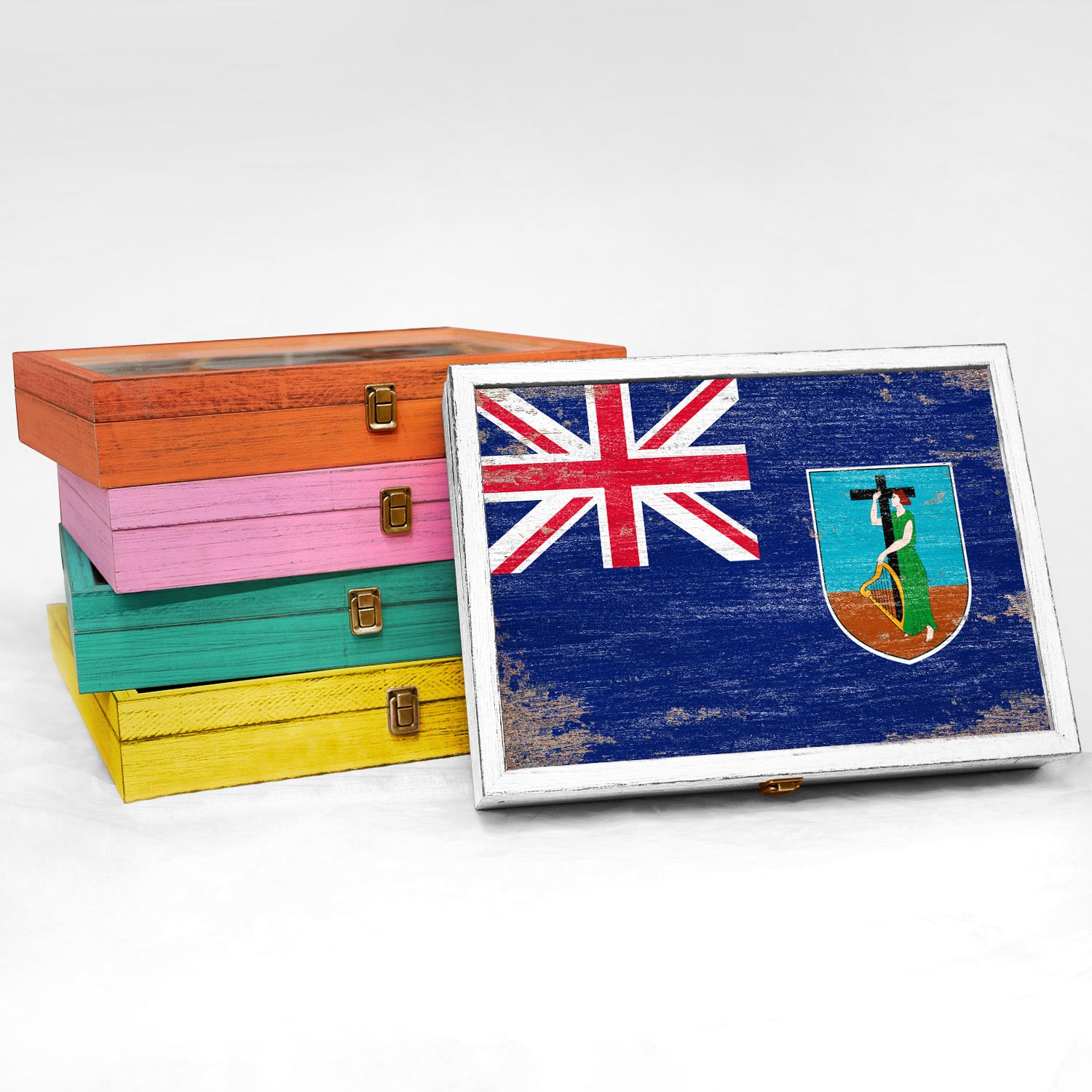 Montserrat Wood Flag Frame Keepsake Box