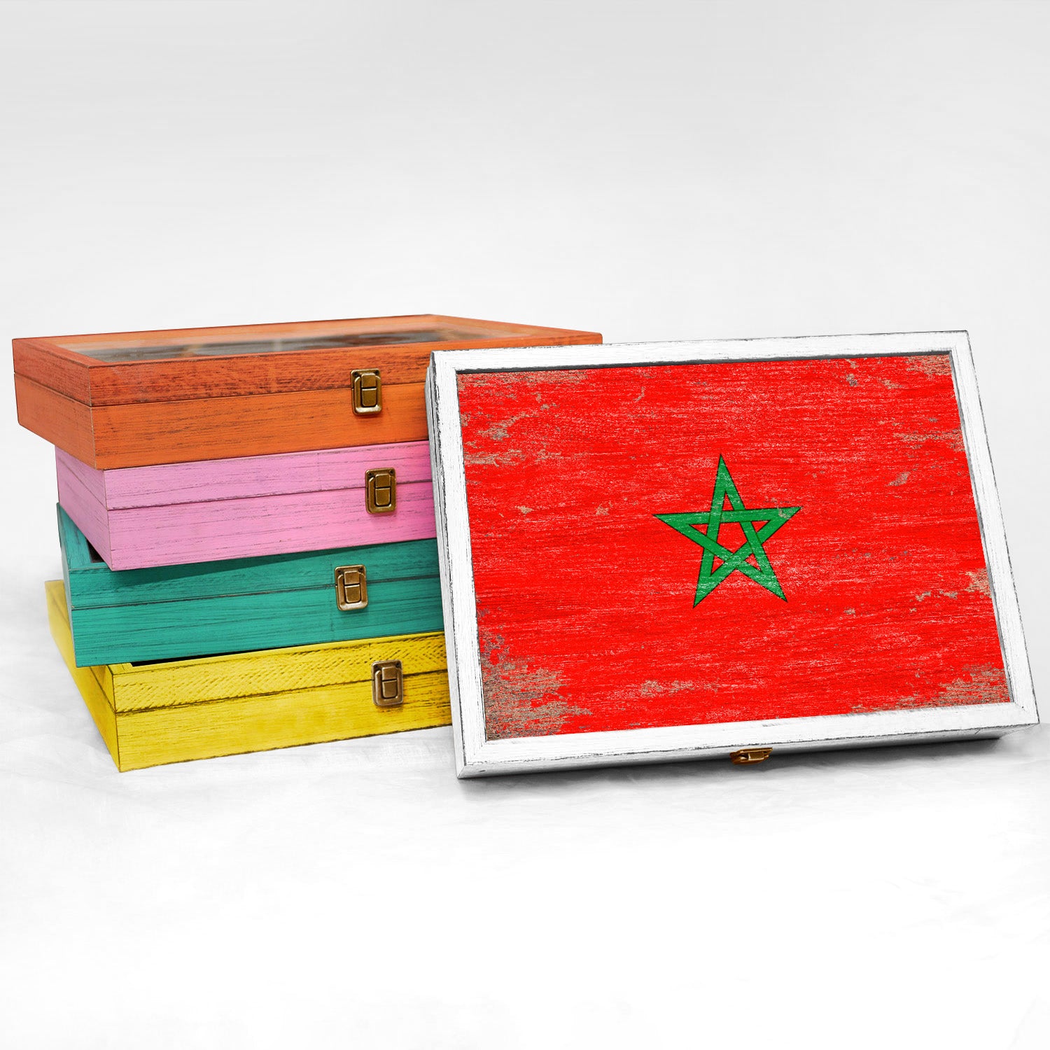 Morocco Wood Flag Frame Keepsake Box