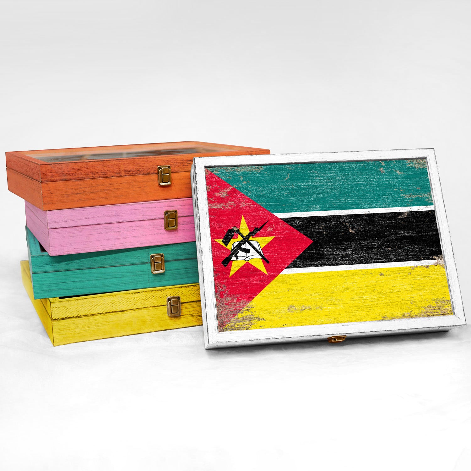 Mozambique Wood Flag Frame Keepsake Box