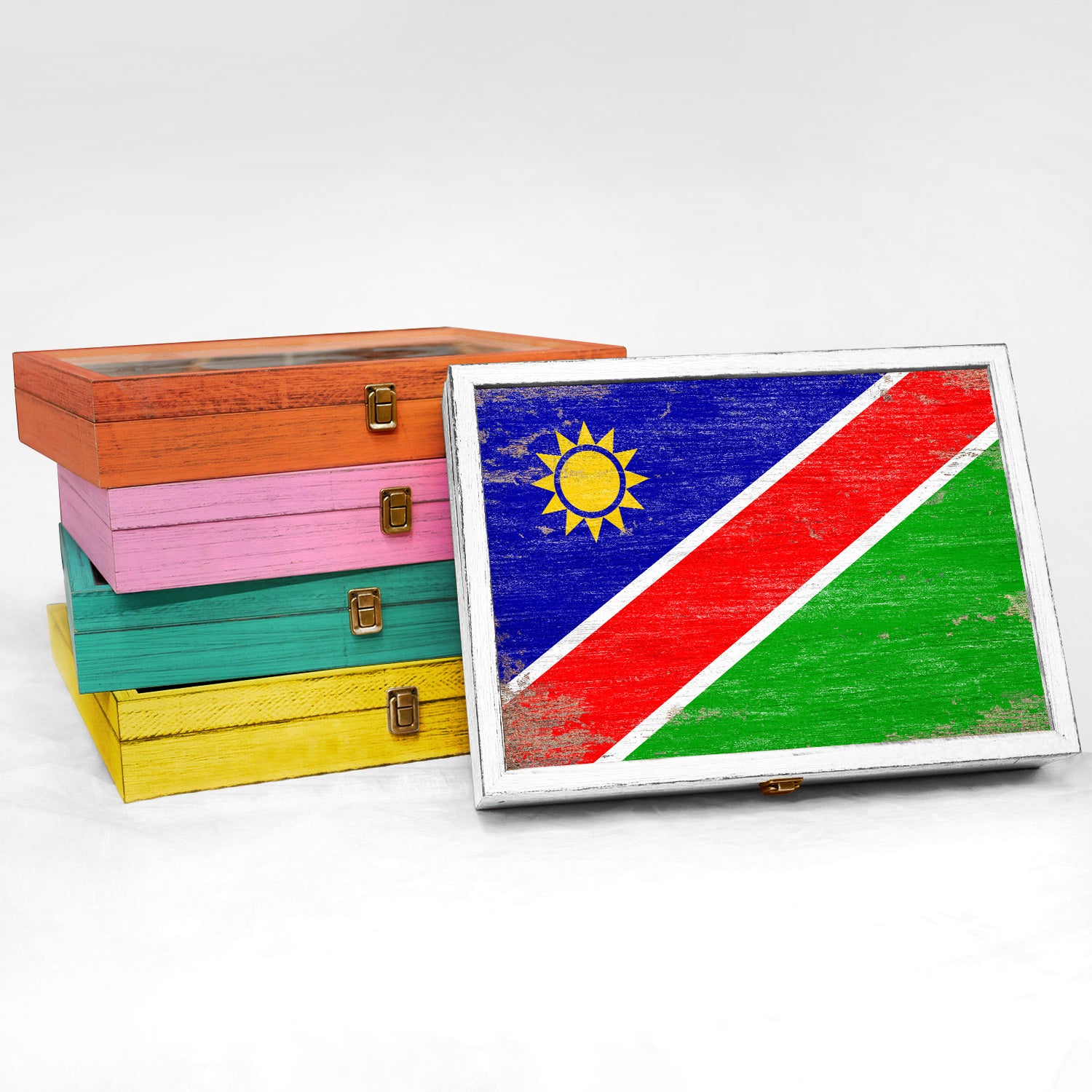 Namibia Wood Flag Frame Keepsake Box