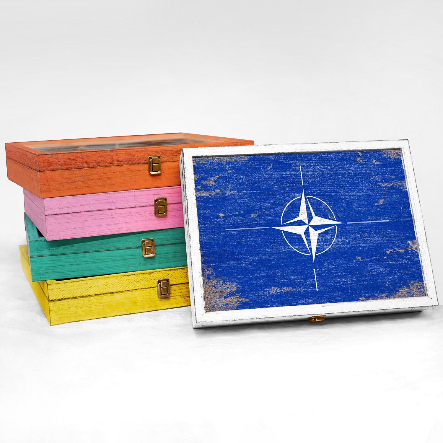 Nato Wood Flag Frame Keepsake Box