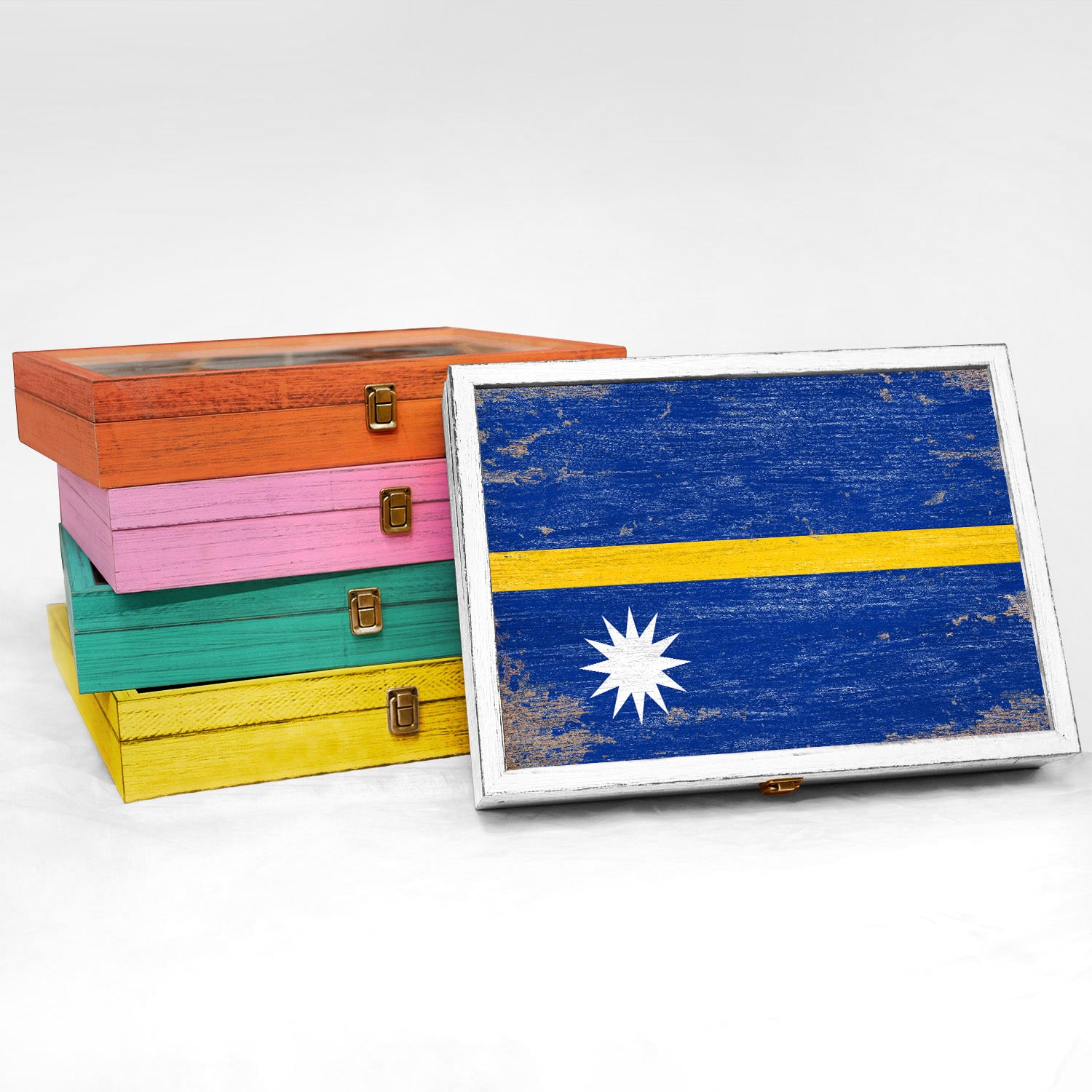 Nauru Wood Flag Frame Keepsake Box