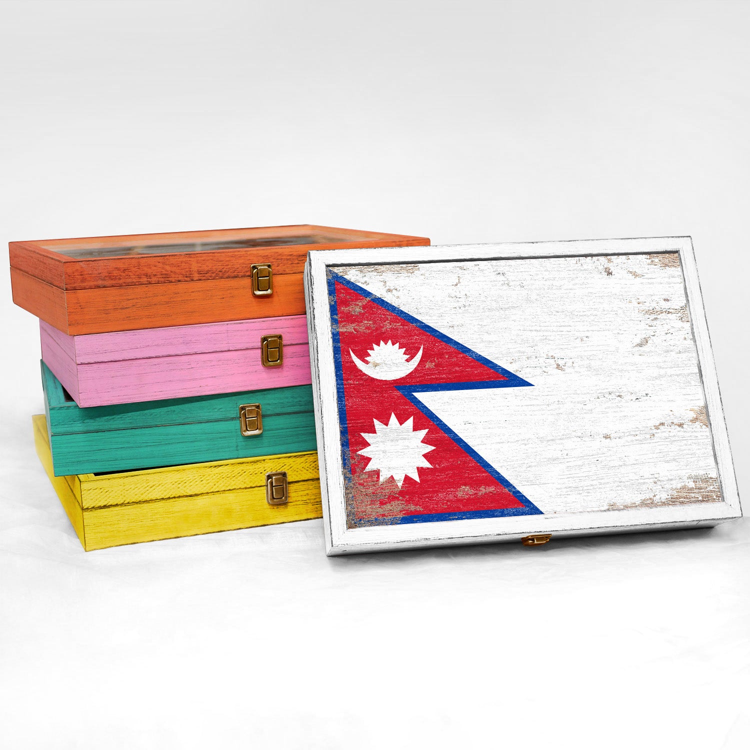 Nepal Wood Flag Frame Keepsake Box