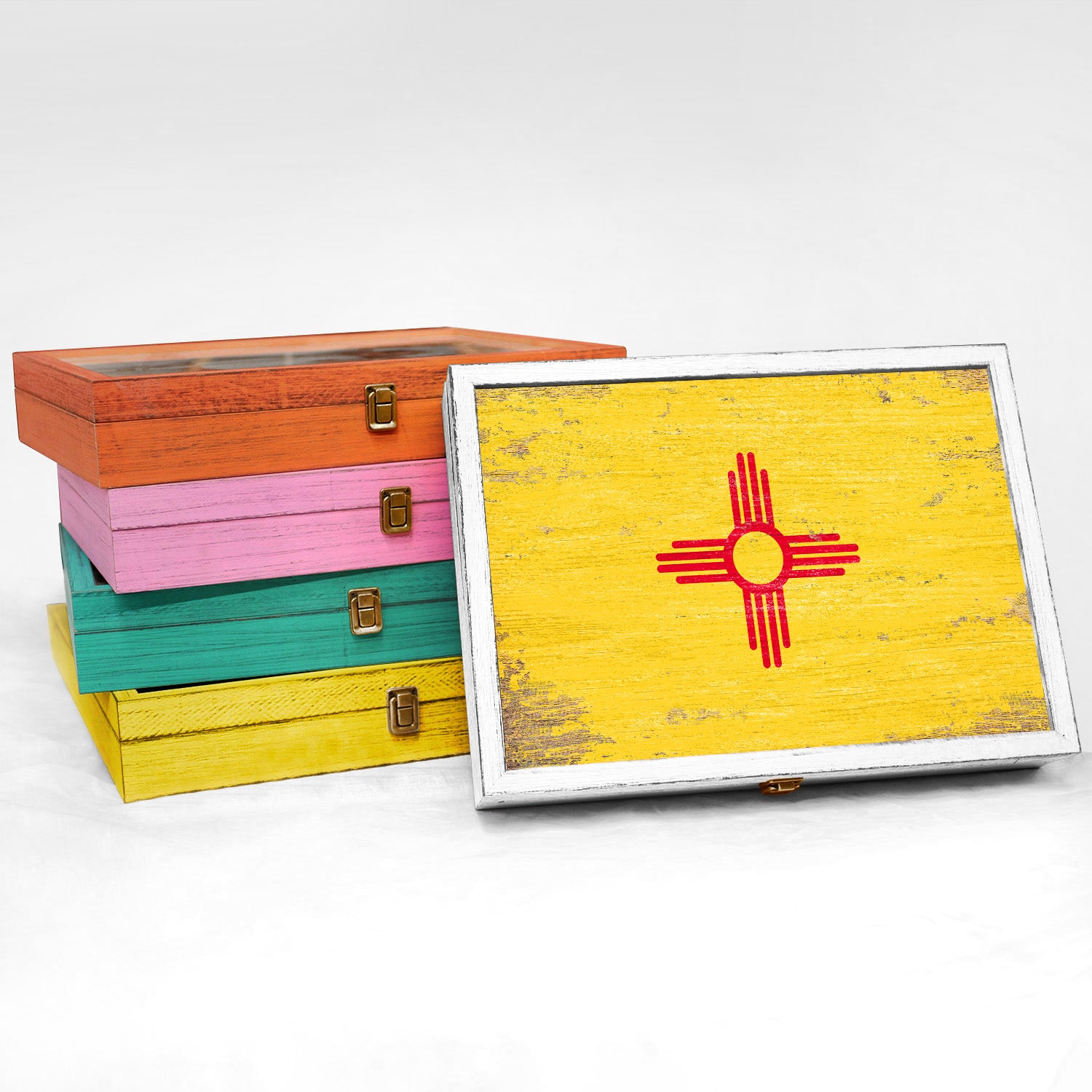 New Mexico State Wood Flag Frame Keepsake Box