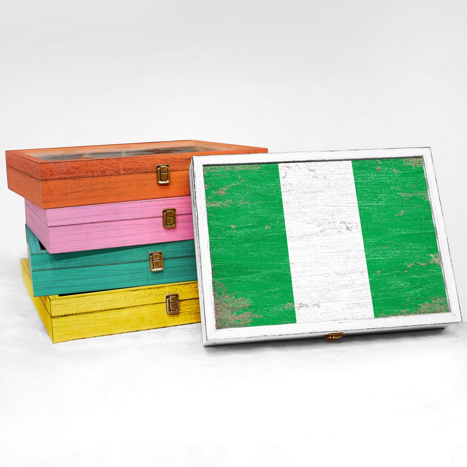 Nigeria Wood Flag Frame Keepsake Box