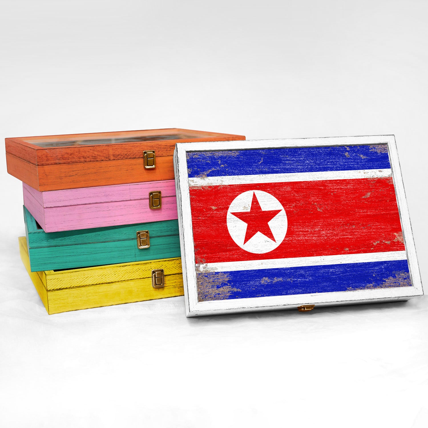 North Korea Wood Flag Frame Keepsake Box