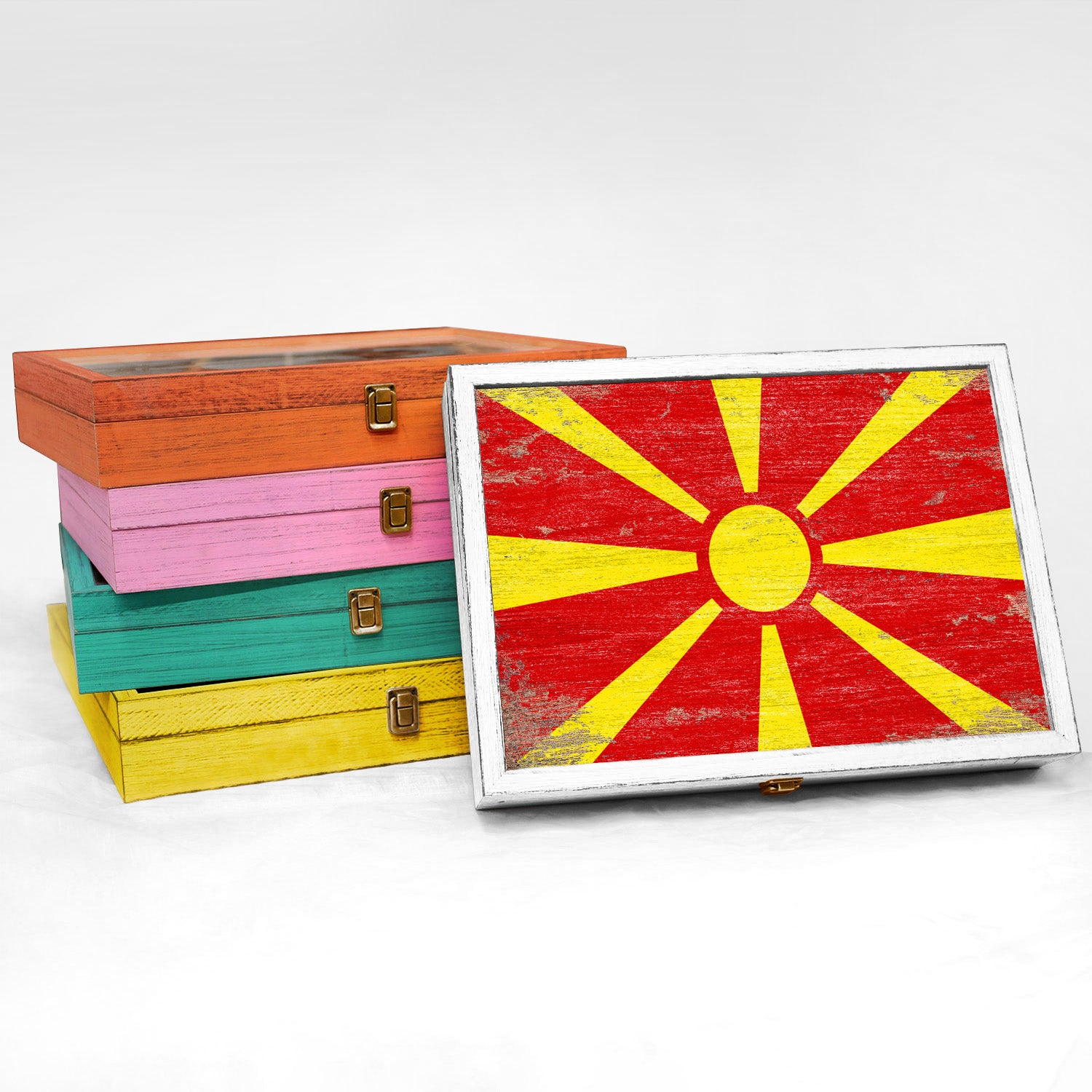 North Macedonia Wood Flag Frame Keepsake Box