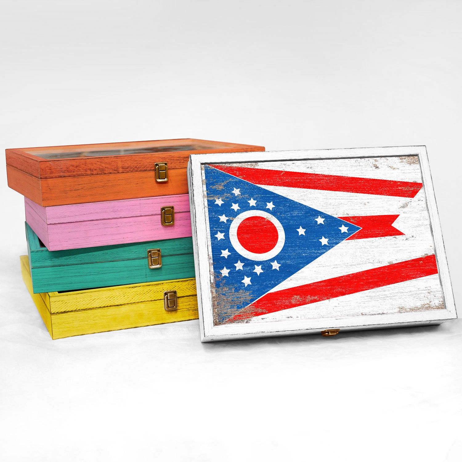 Ohio State Wood Flag Frame Keepsake Box